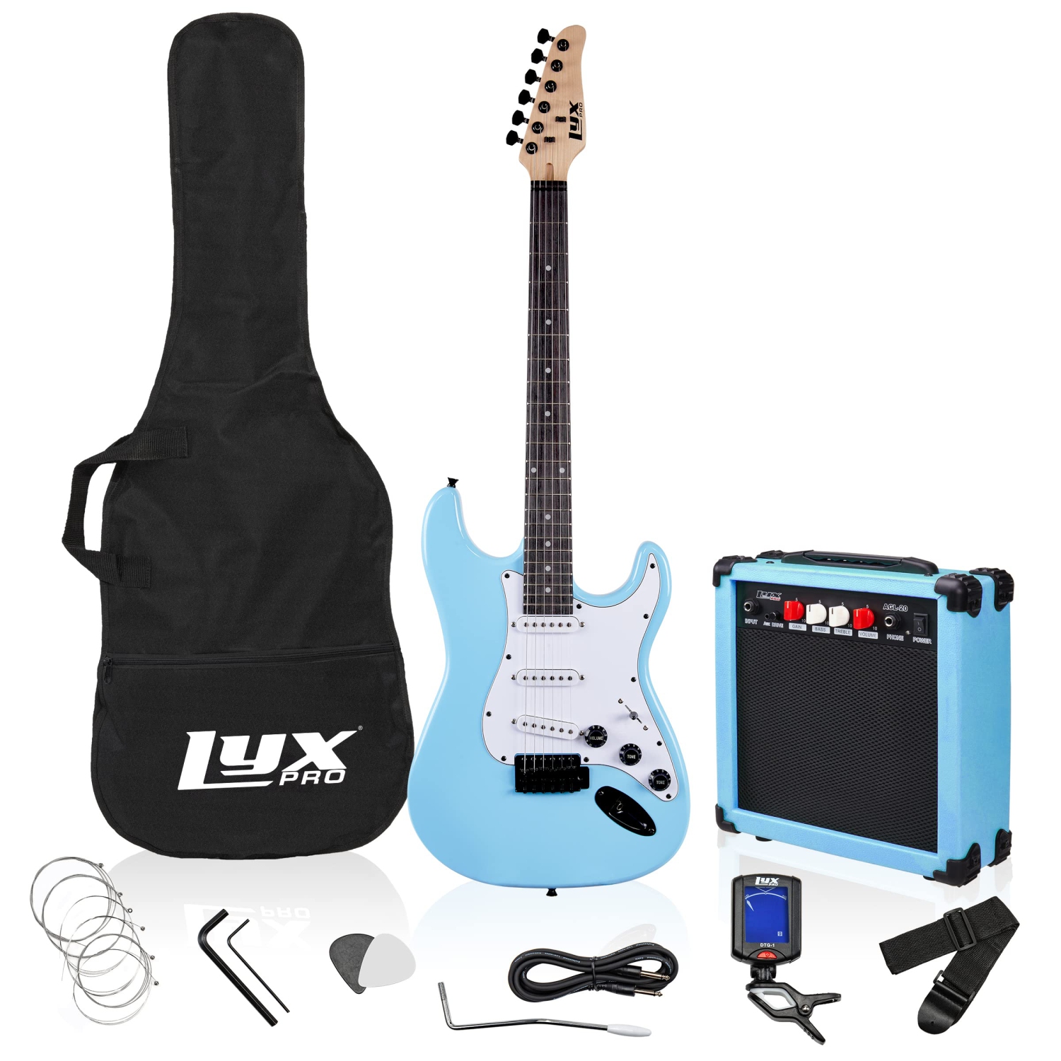 LyxPro Beginner 39” Electric Guitar & Electric Guitar Accessories, Retro Blue