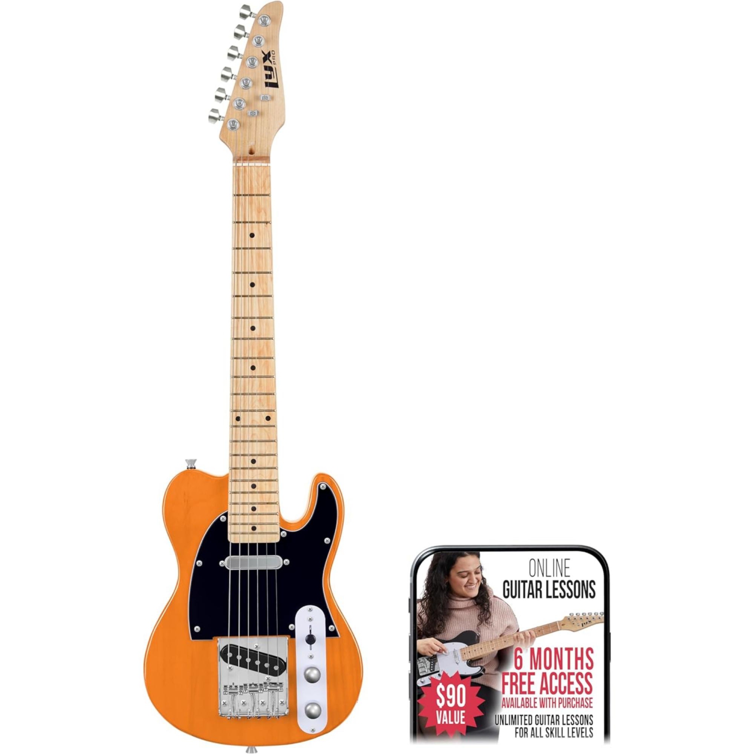 LyxPro – guitare électrique Telecaster de 30 po pour débutant, caisse en paulownia, acajou