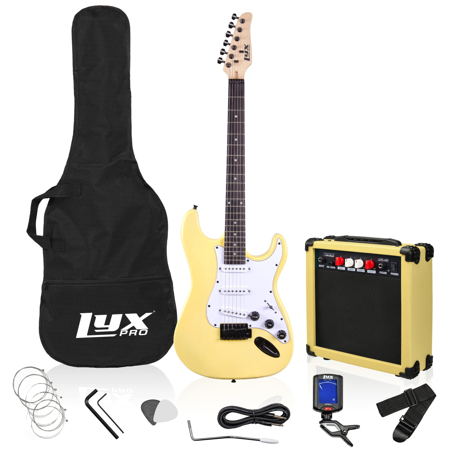 LyxPro Beginner 39” Electric Guitar & Electric Guitar Accessories, Retro Yellow