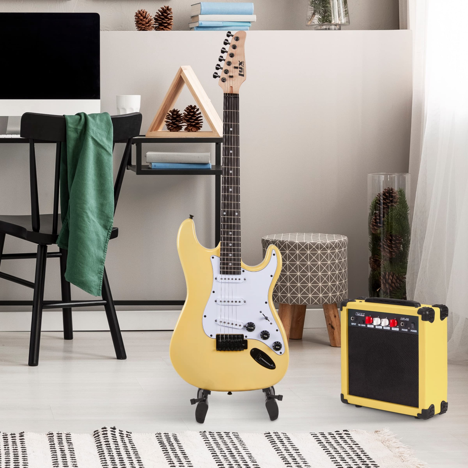 LyxPro Beginner 39” Electric Guitar & Electric Guitar Accessories, Retro Yellow