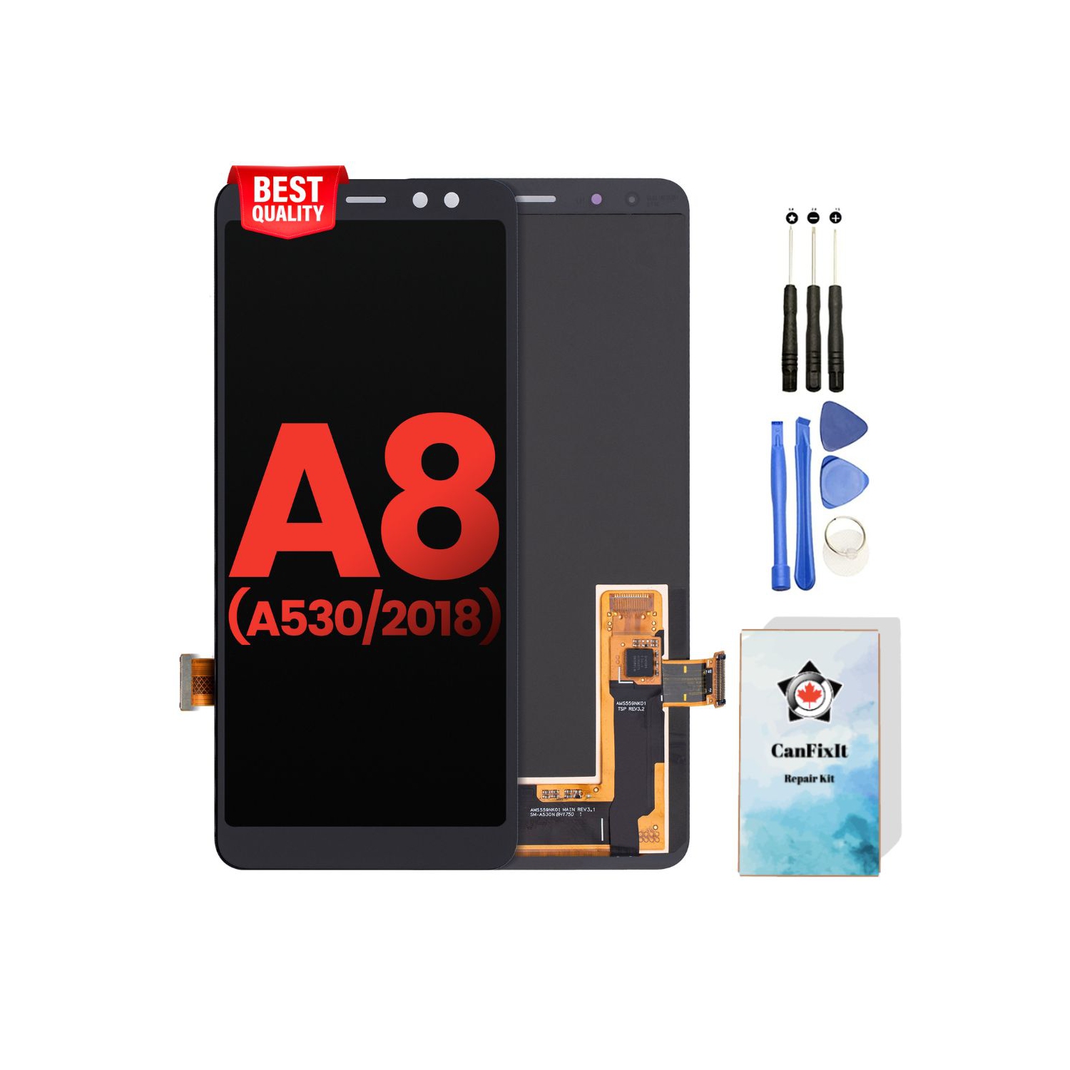 CanFixIt Screen Replacement for Samsung Galaxy A8 A530 Glass OLED Display Touch Digitizer LCD Assembly No Frame and Free Repair Tools Kits A8 A530 / 2018 Black