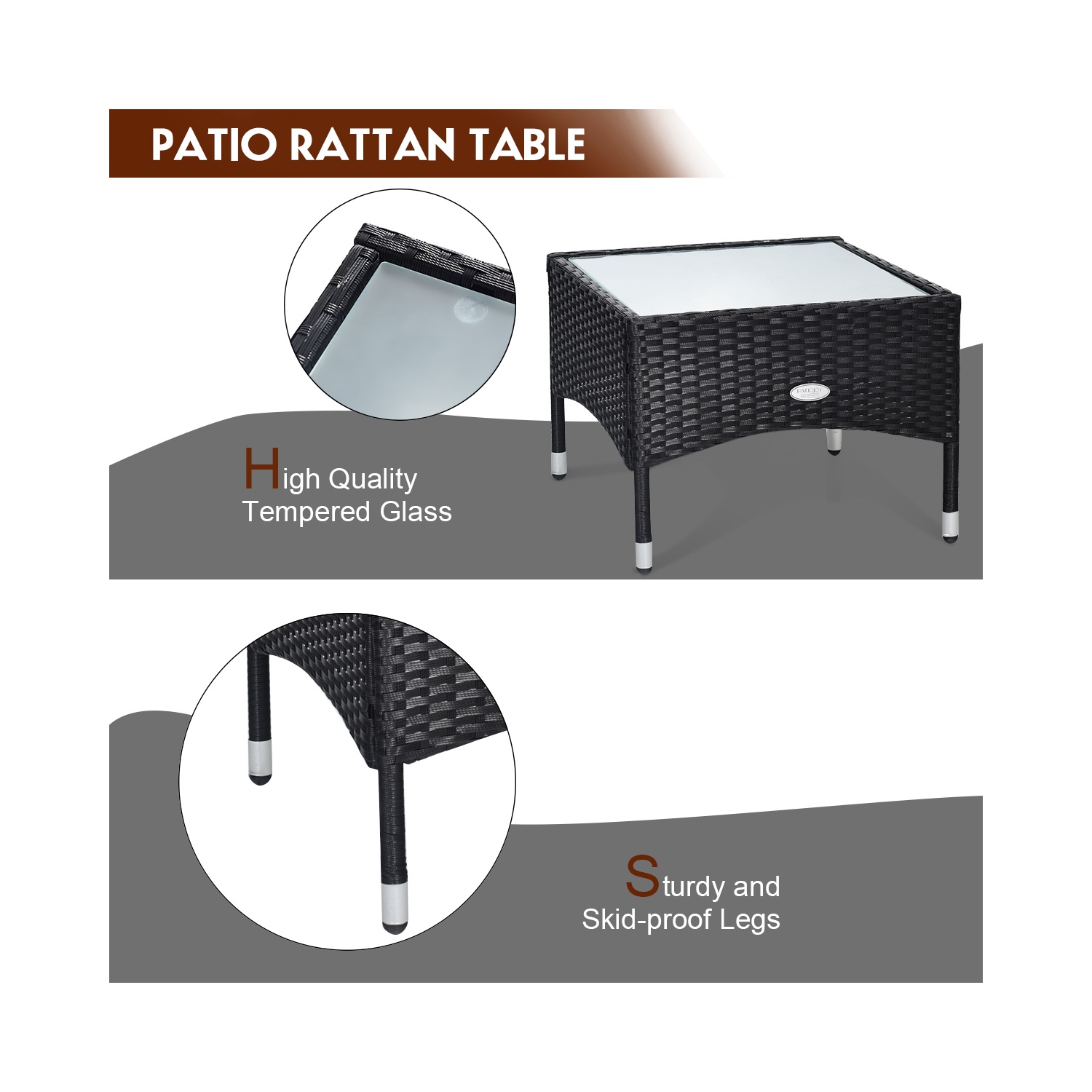 Patiojoy 3 PCS Patio Rattan Cushioned Chair Side Table Set Bistro Set Classic Furniture Single Sofa Thick Cushion for Garden Grey/White/Turquoise/Red