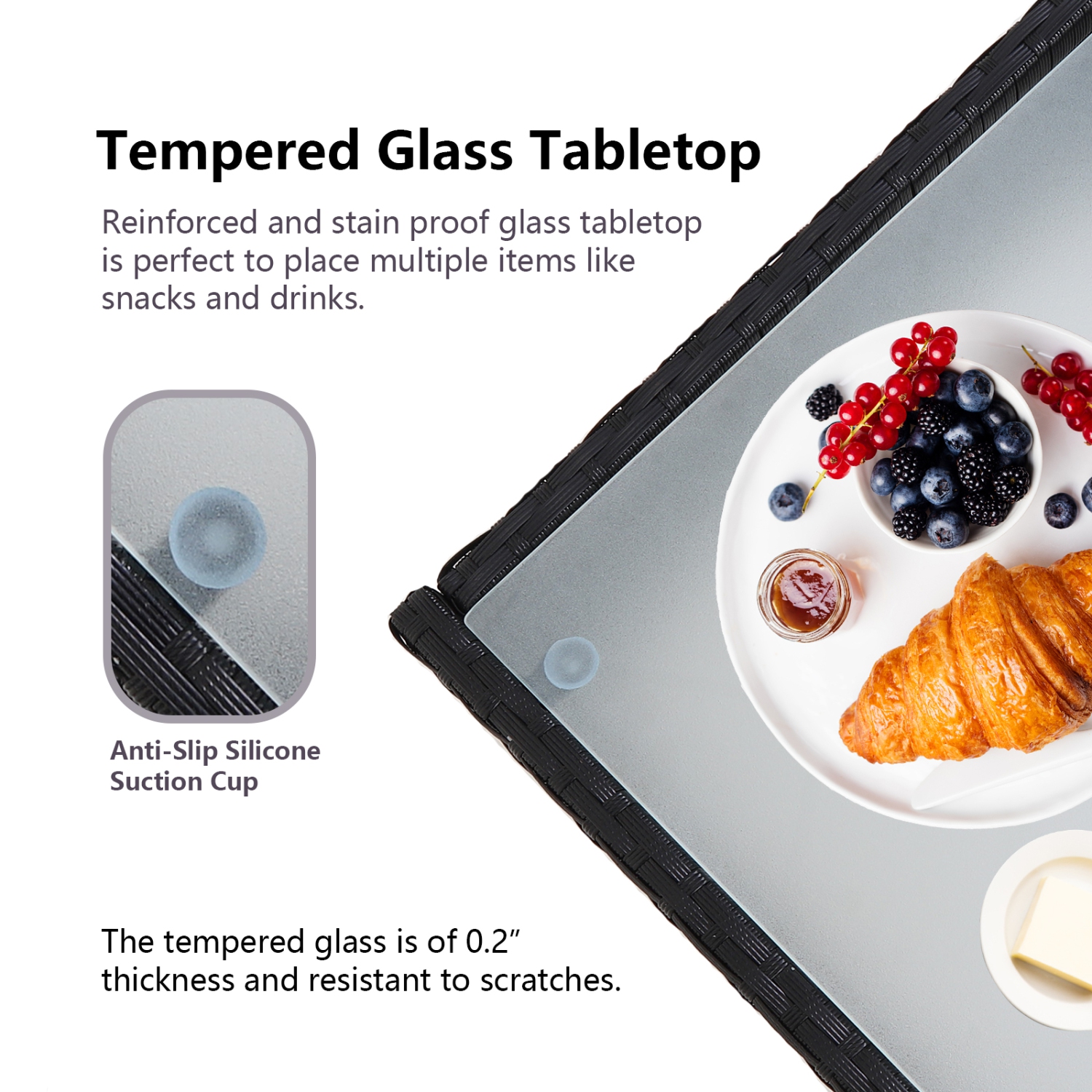 Patiojoy 3 PCS Patio Rattan Cushioned Chair Side Table Set Bistro Set Classic Furniture Single Sofa Thick Cushion for Garden Grey/White/Turquoise/Red