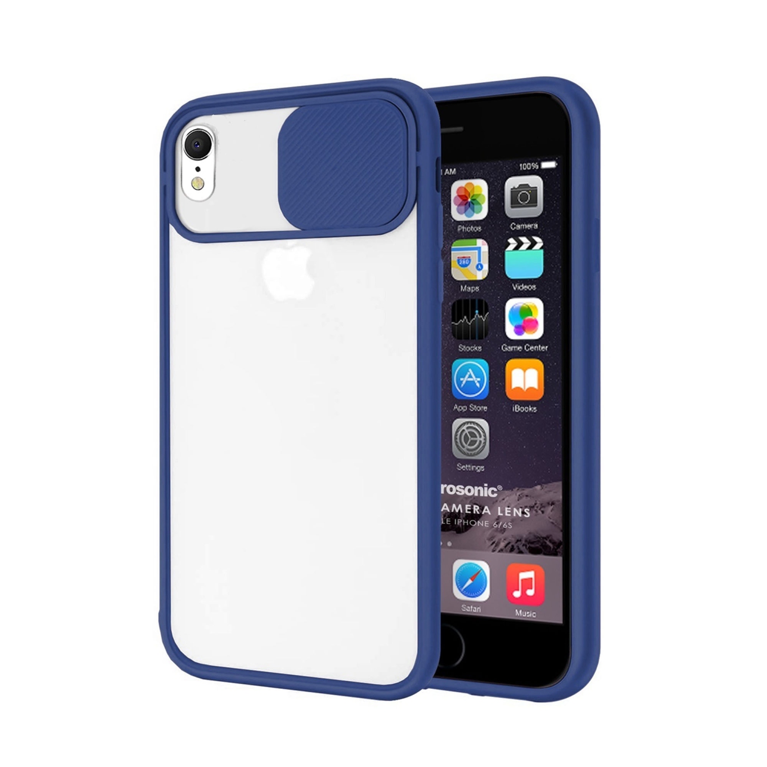 For Apple iPhone XR Blue Case Shockproof TPU Smart Camera Protector Slide Back Cover