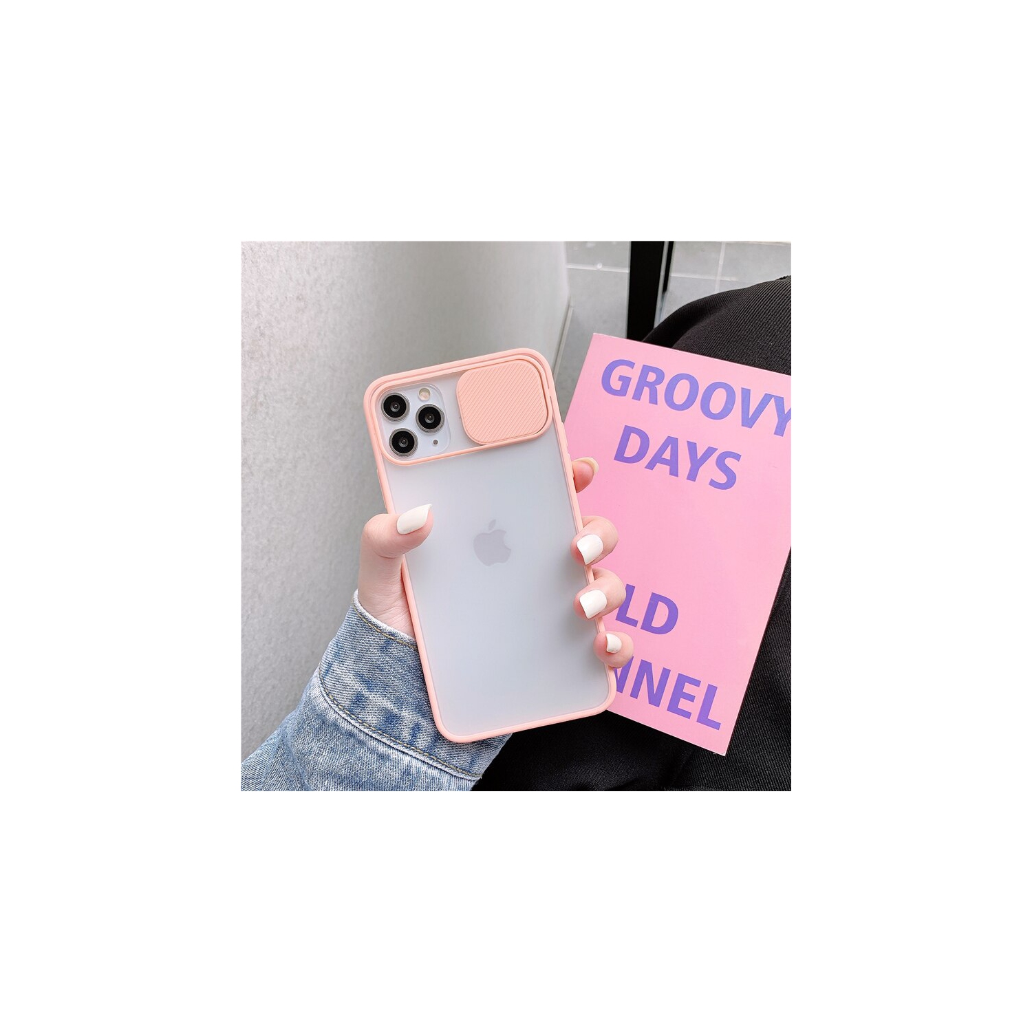 Hard PC and TPU Phone Case with Sliding Camera Protection for iPhone 13 6.1 inch with wireless charging - Pink