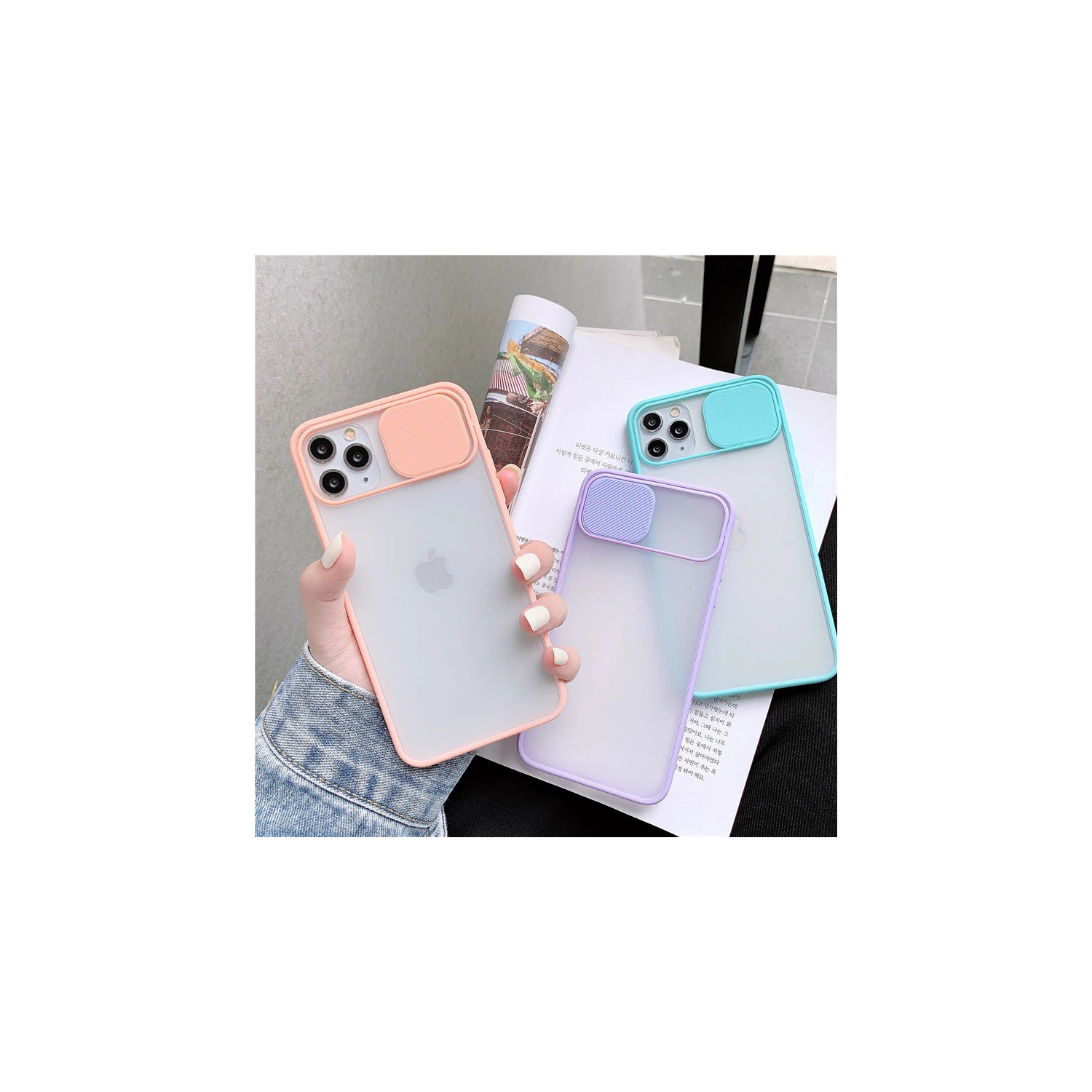 Hard PC and TPU Phone Case with Sliding Camera Protection for iPhone 13 6.1 inch with wireless charging - Pink