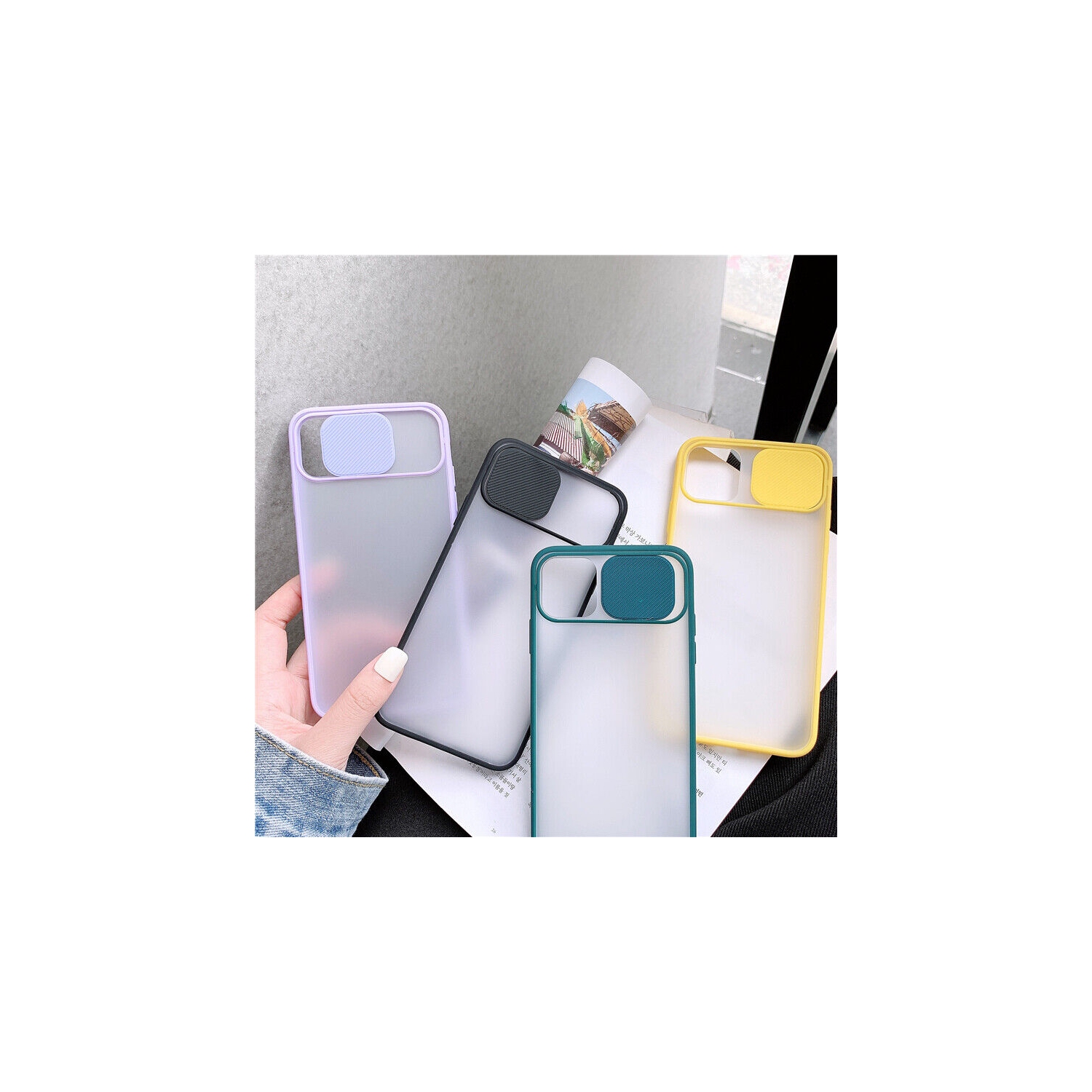 Hard PC and TPU Phone Case with Sliding Camera Protection for iPhone 13 6.1 inch with wireless charging - Black