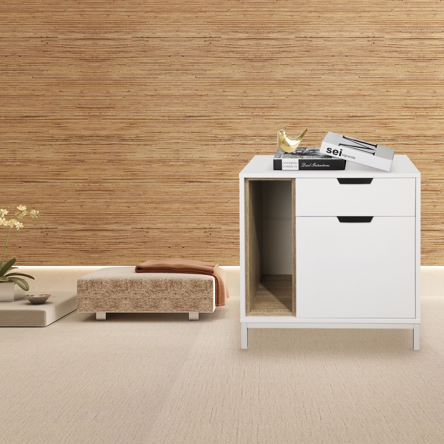 Carlo End Table with Drawer, Shelf, and Door