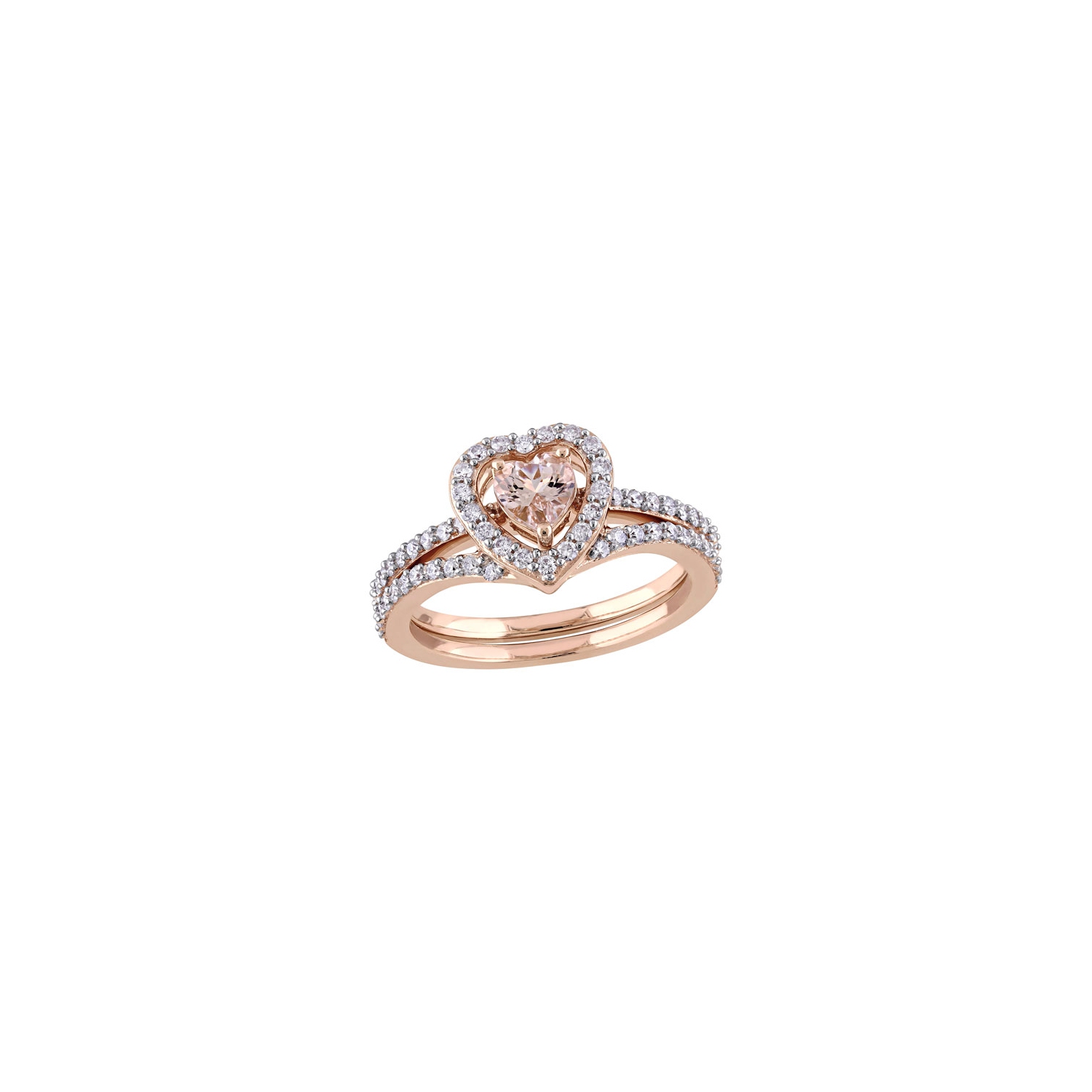 Bague en coeur en or rose 10 ct avec diamants ronds 0,008 ct et morganite rose en coeur - taille 7