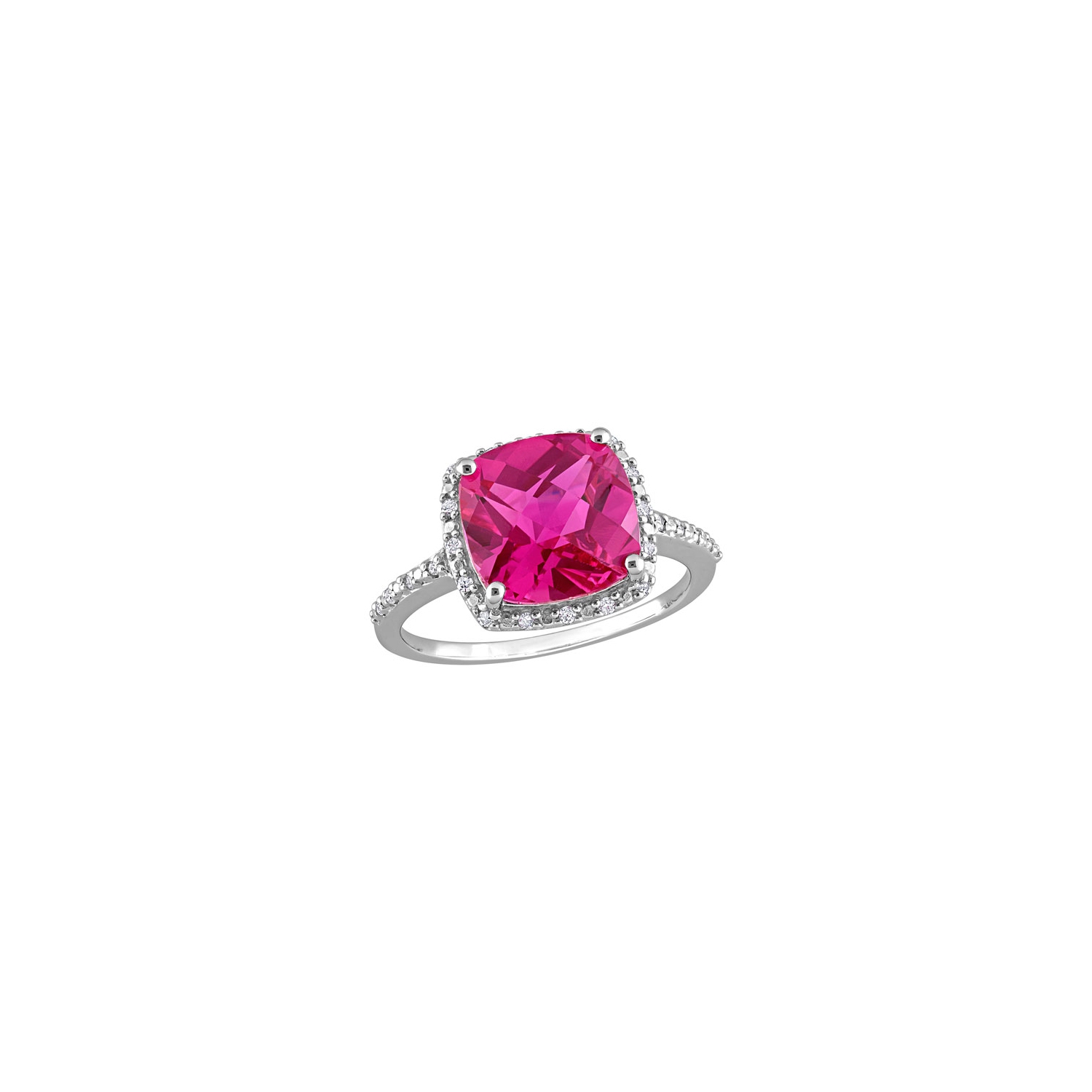 Amour 0.104ctw Pink Cushion Created Pink Sapphire Ring in Sterling Silver - Size 7