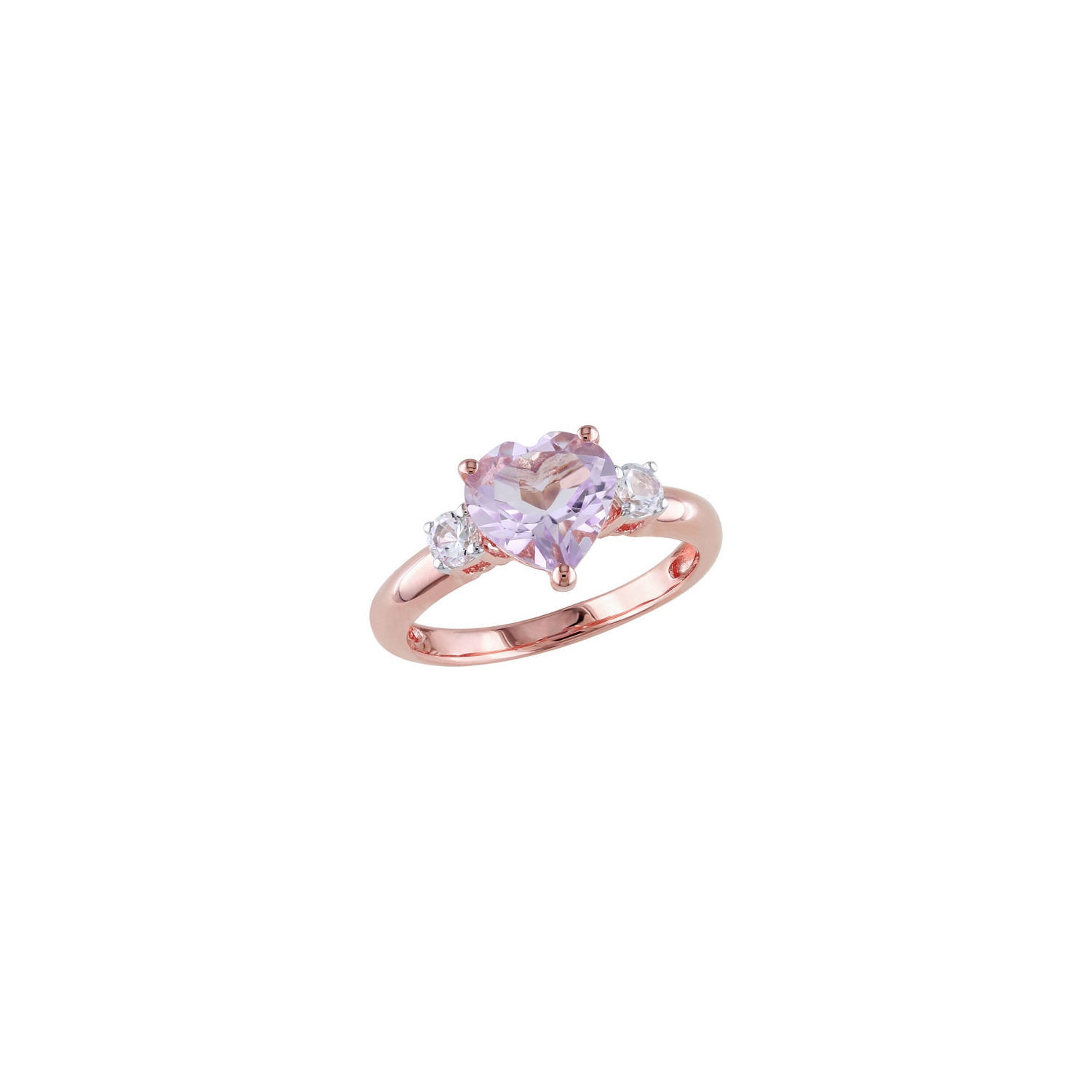 Amour Rose de France Heart Amethyst Ring in Pink Plated Sterling Silver - Size 5