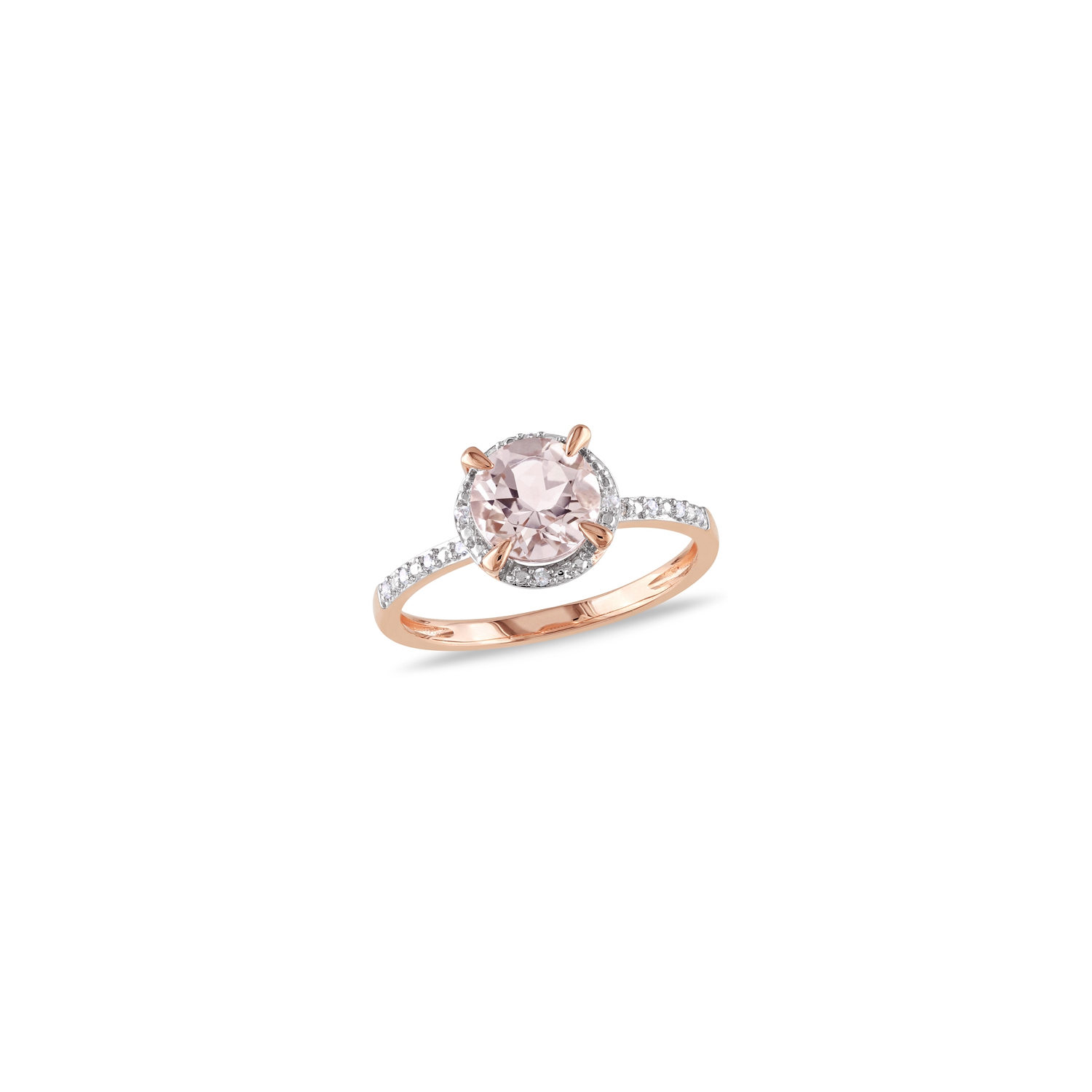 Classic 10K Pink Gold with Pink Round Morganite & 0.05ctw I1-I2 White Diamond Ring - Size 8