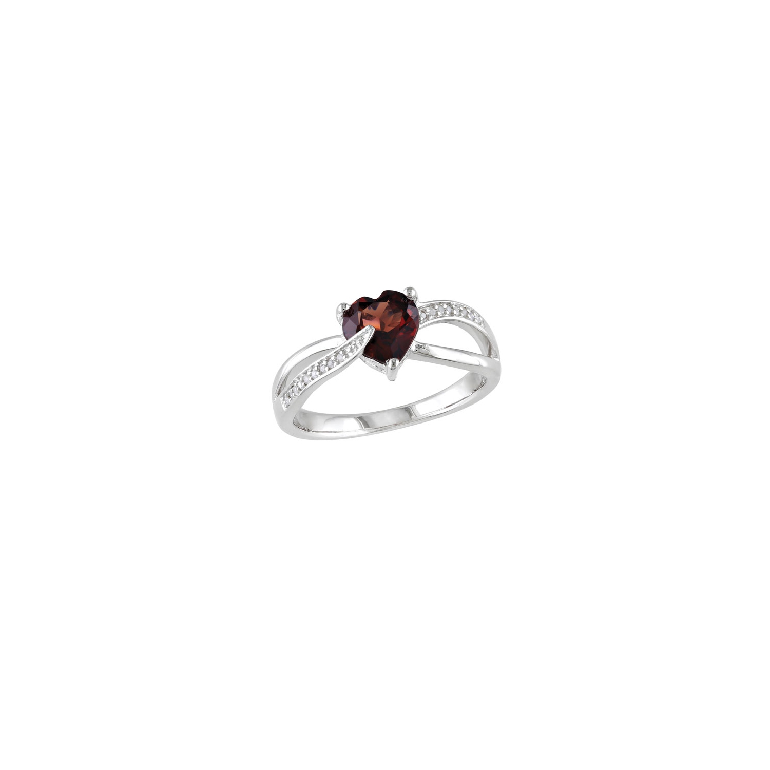 Amour Modern Sterling Silver Band with Heart-Cut Garnet & 0.51ctw I1-I2 Diamond Ring -Size 8