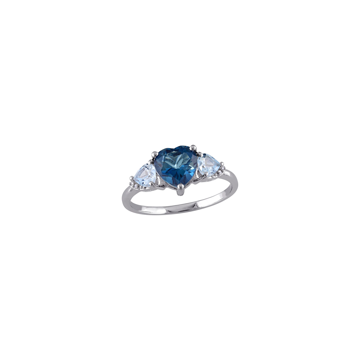 Amour 0.02ctw Sky Blue 3-Stone Heart Cut Topaz Ring in Sterling Silver - Size 7