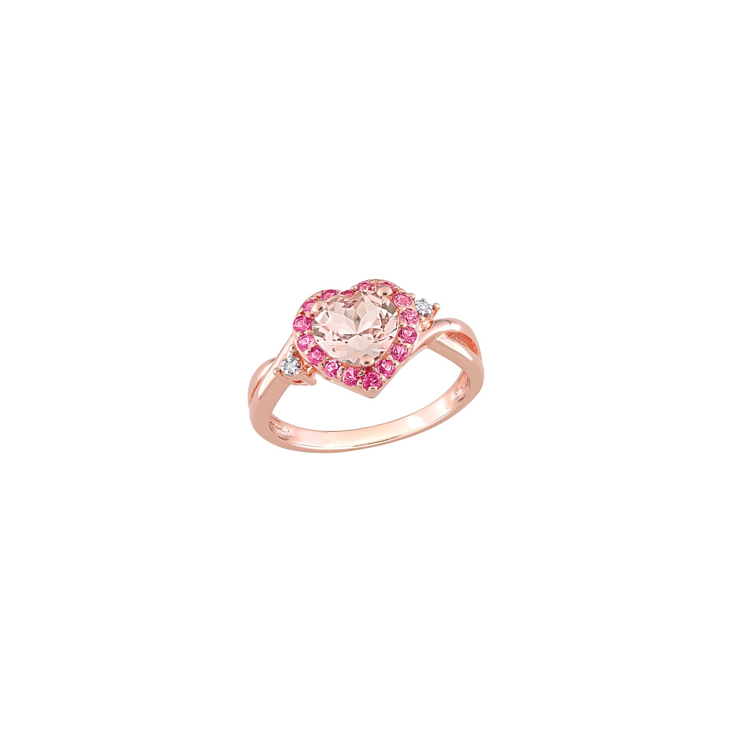 Amour 0.01ctw Halo Heart Cut Morganite & Tourmaline Ring in Rose Plated Silver - Size 7