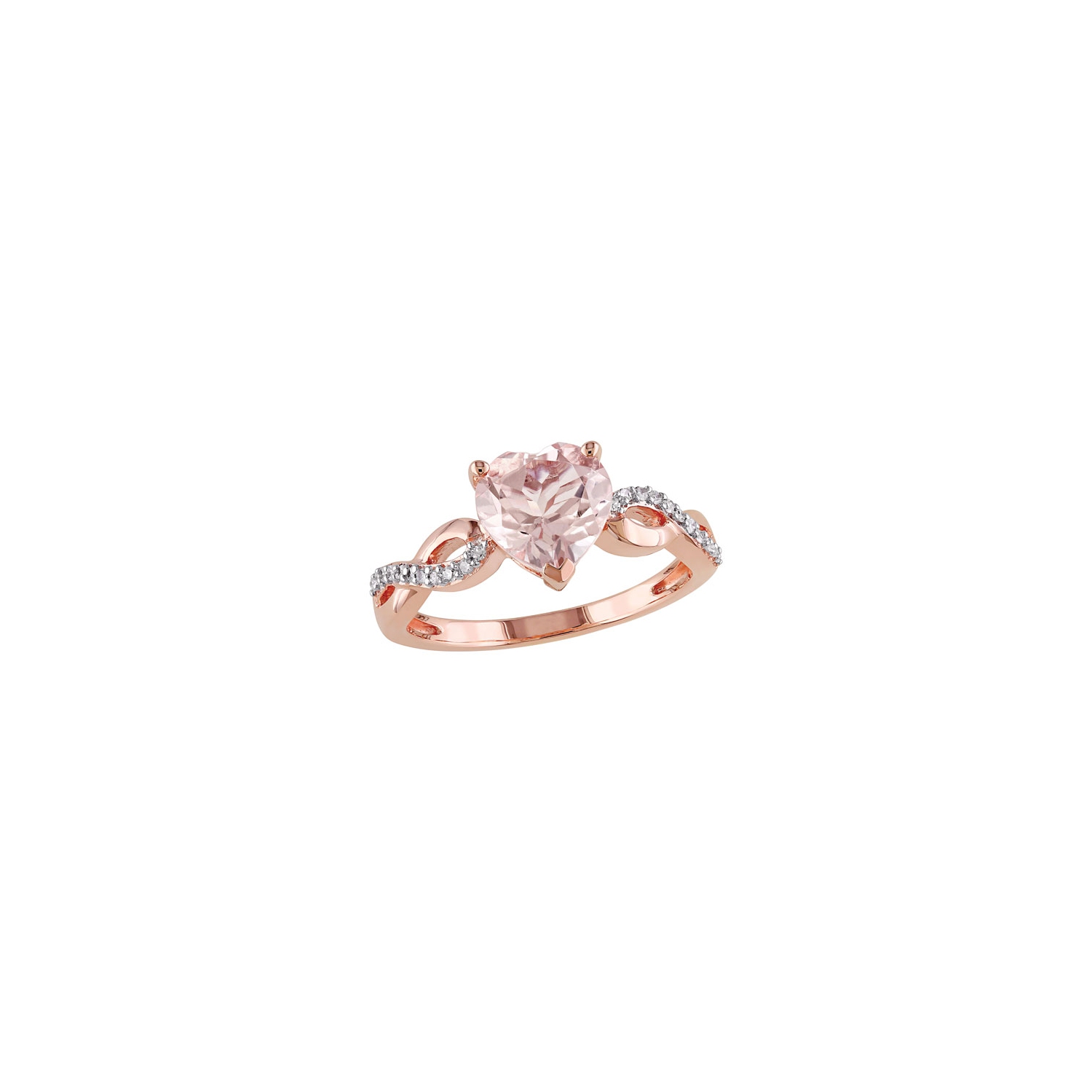 Bague classique en or rose 10 ct avec morganite rose et diamants ronds 0,088 ct - taille 6