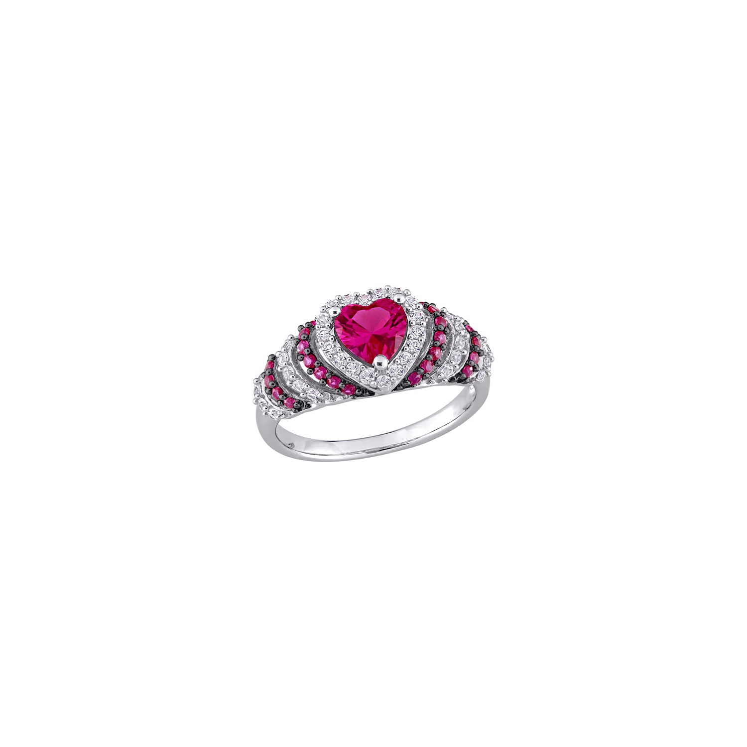 Amour Red Heart Ruby Halo Ring in Sterling Silver - Size 6