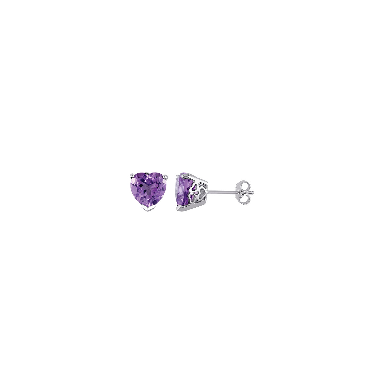 Amour Sterling Silver with Purple Heart Amethyst Stud Earrings