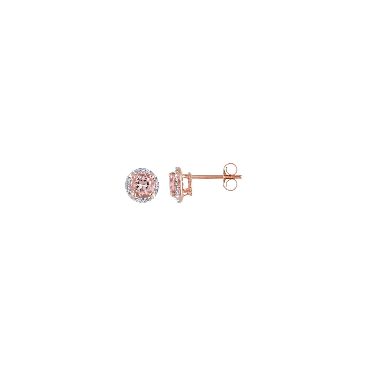 Classic 10K Rose Gold with Pink Round Morganite & White 0.07ctw I1-I2 Diamond Stud Earrings