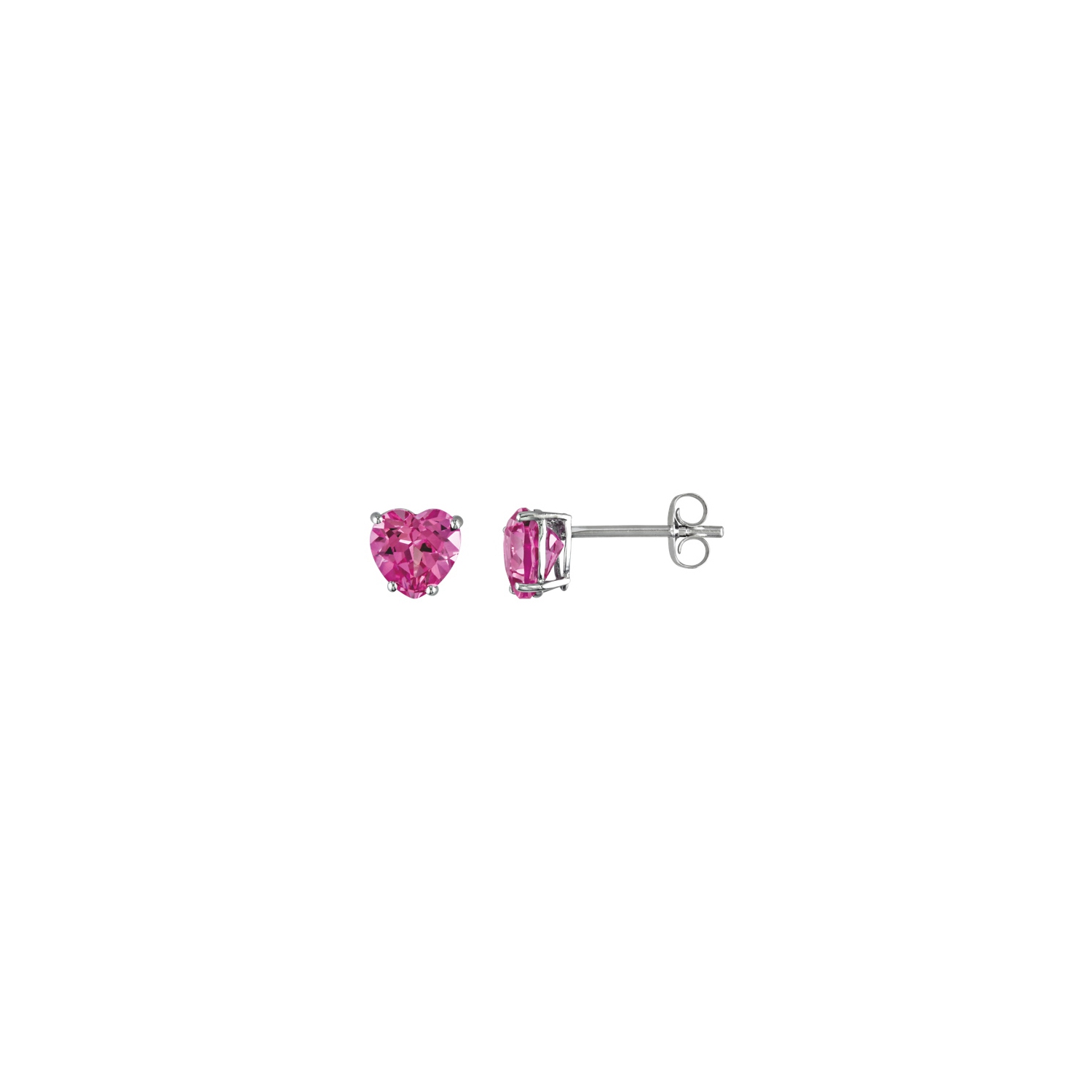 Amour 10 Karat White Gold With Pink Created Sapphire Gemstones Heart Earrings