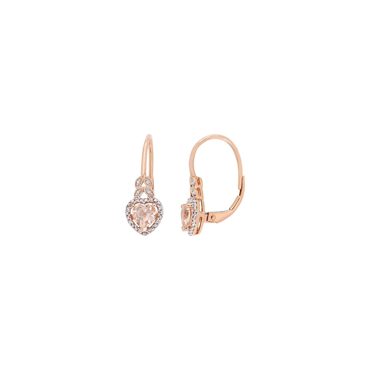 Halo Dangle Earrings in 10K Rose Gold with Morganite & 0.05ctw White Diamonds