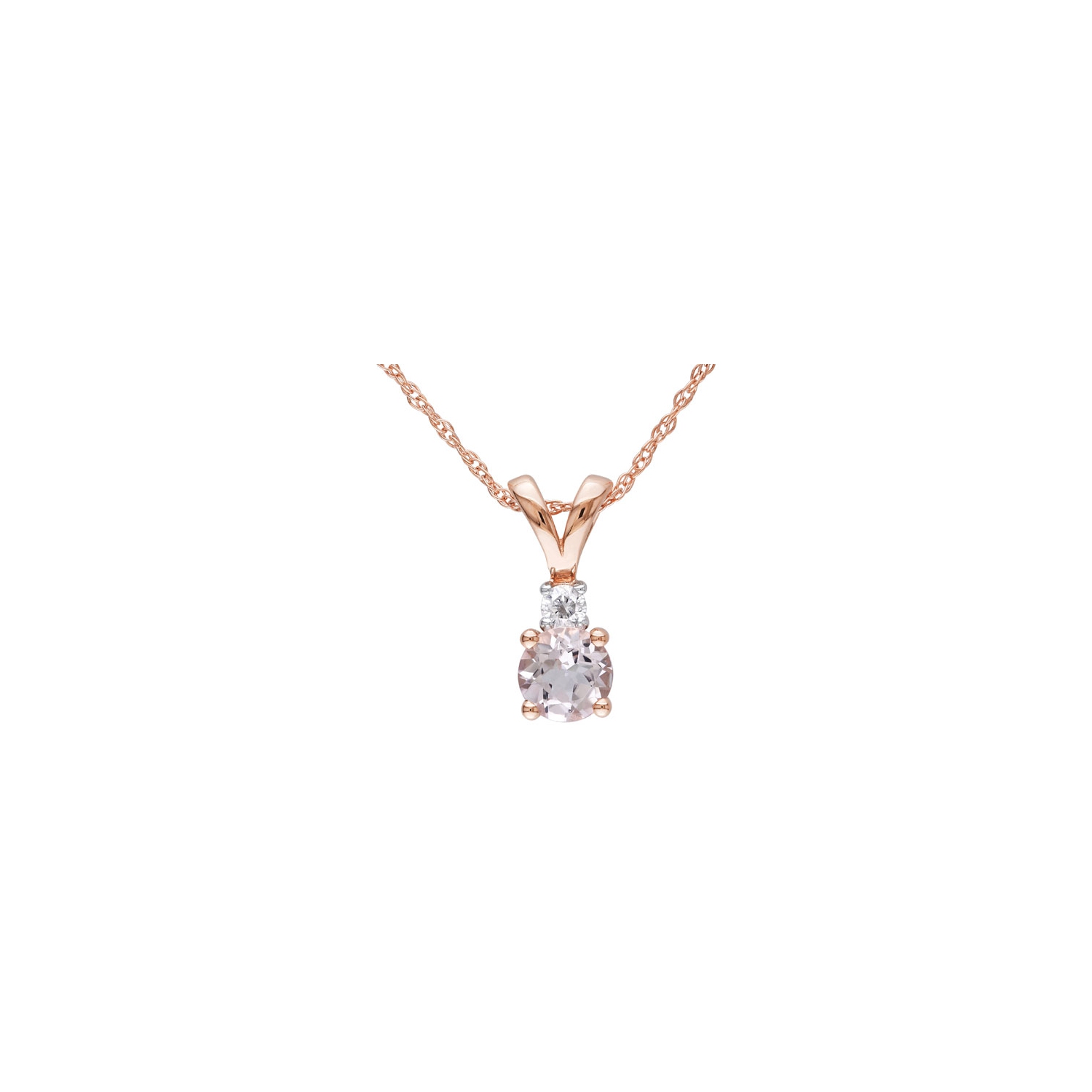 Classic 10K Rose Gold Chain with 0.05ctw I2-I3 Diamond & Pink Round Morganite Pendant Necklace