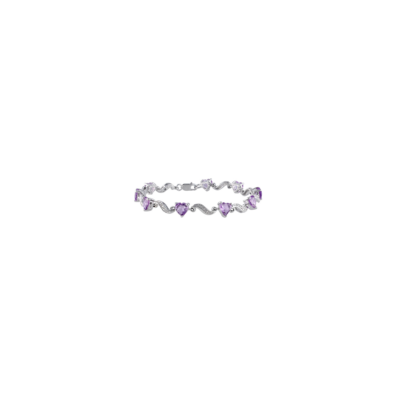 Bracelet en argent sterling avec améthyste violette en coeur et diamants blancs I3 0.02 ct d’Amour