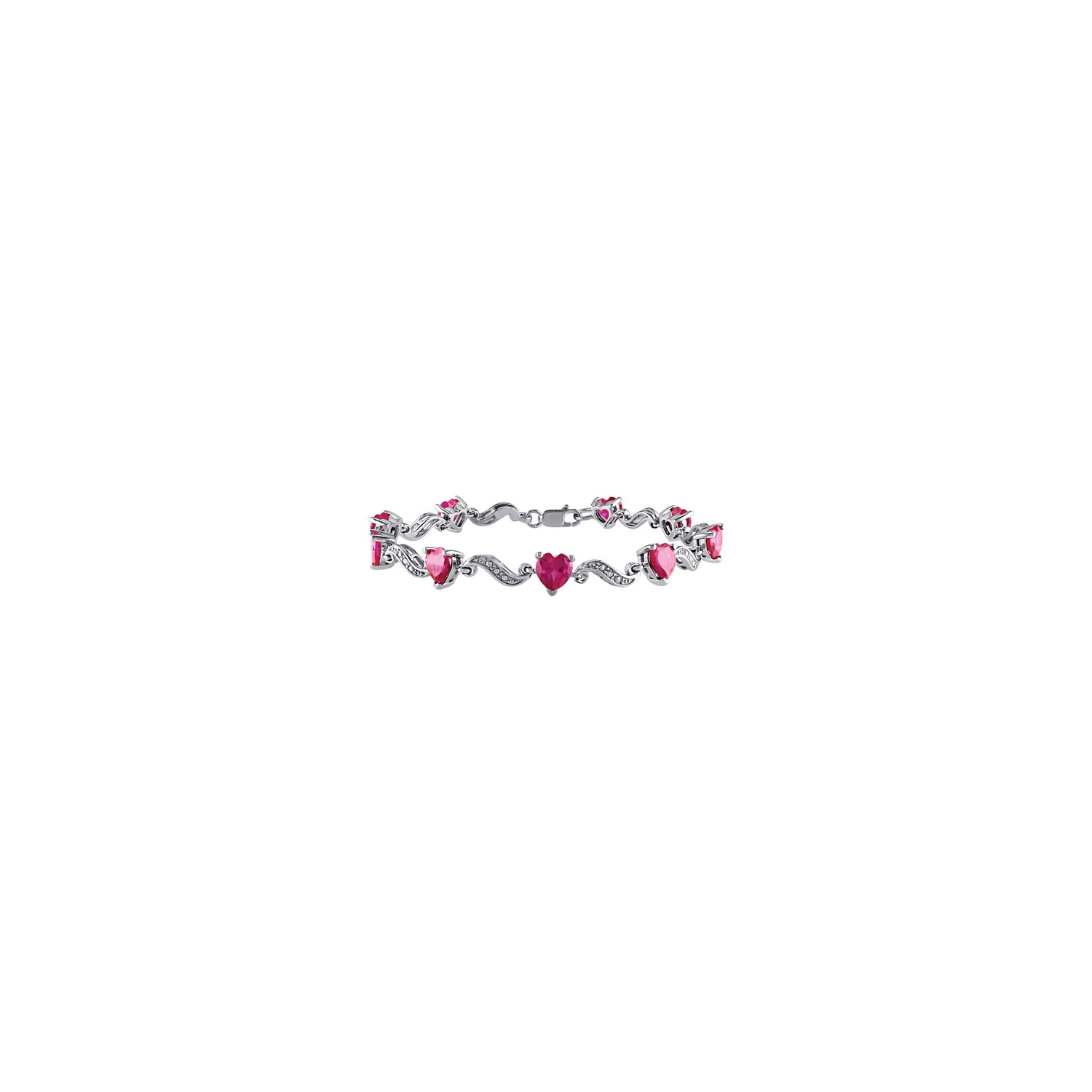 Modern Sterling Silver with Red Heart-Cut Ruby & 0.02ctw I3 Diamond Bracelet