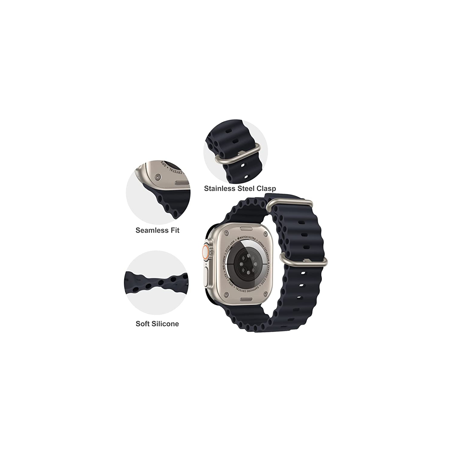 TopSave Ocean Band Compatible with Apple Watch Band 42mm 44mm 45mm 49mm, Adjustable Loop Silicone Waterproof Sport Strap for iWatch Series Ultra,1-8,