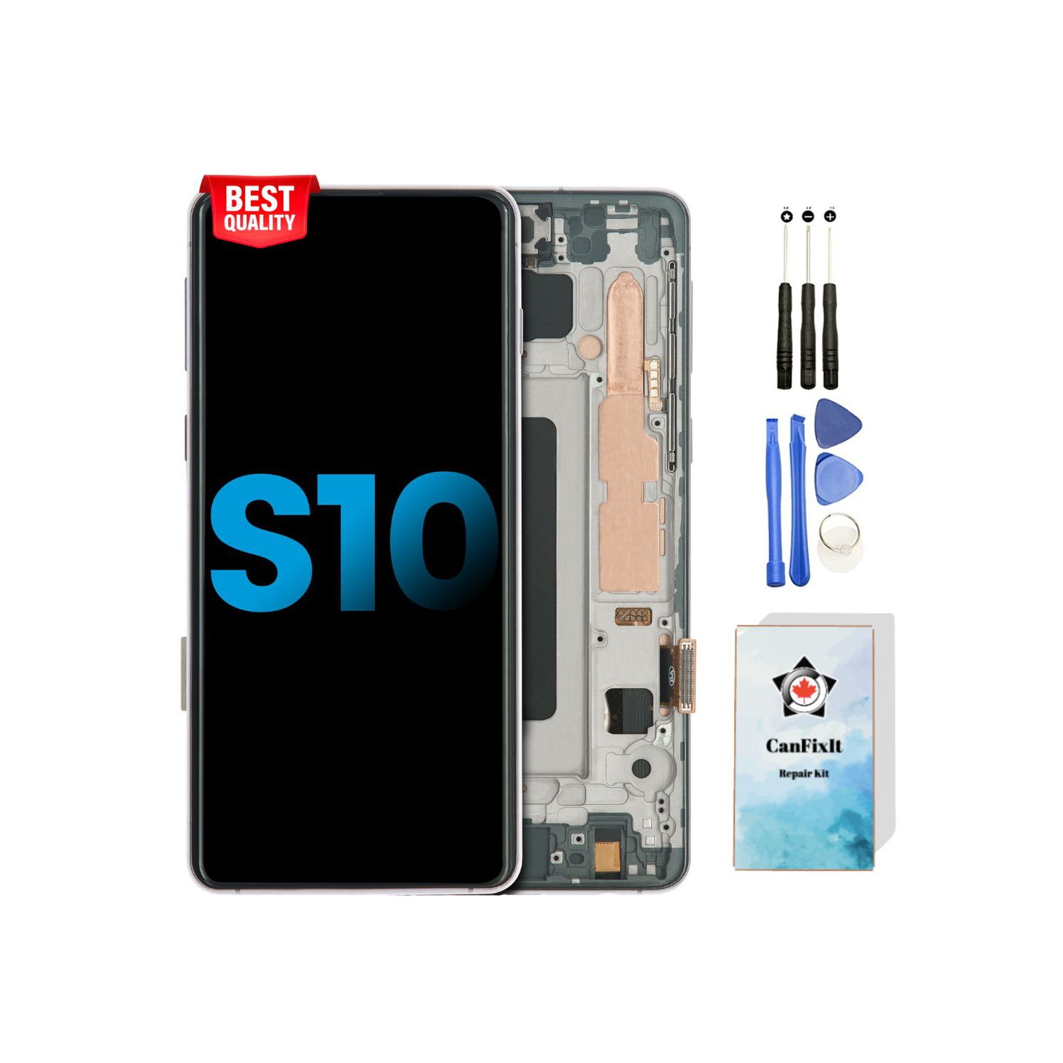 CanFixIt Screen Replacement for Samsung Galaxy S10 Glass TFT Display Touch Digitizer LCD Assembly with Frame and Free Repair Tools Kits G973