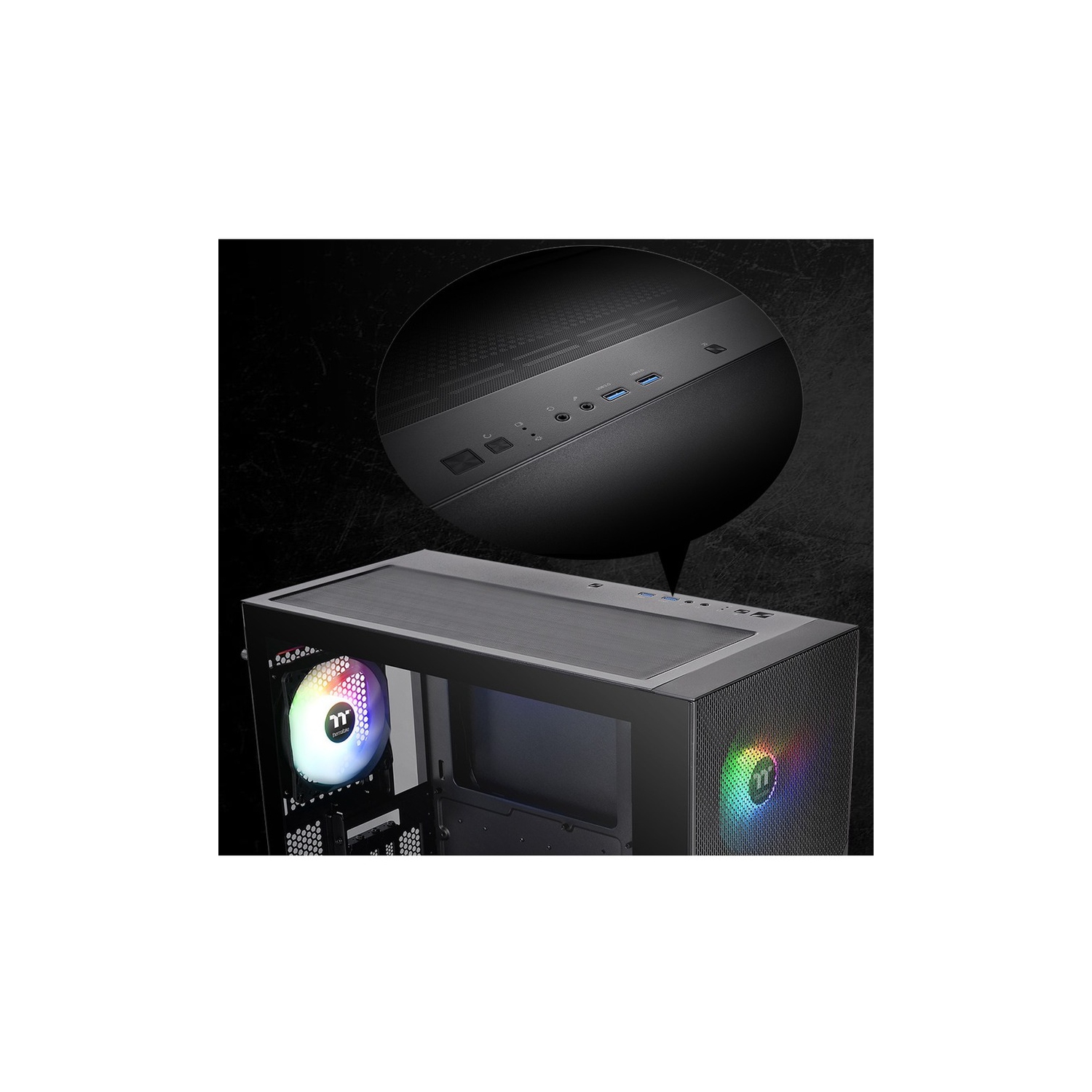 Thermaltake Divider 370 TG ARGB USB 3.0 Tempered Glass E-ATX Mid Tower 3 Fans Black Computer Case