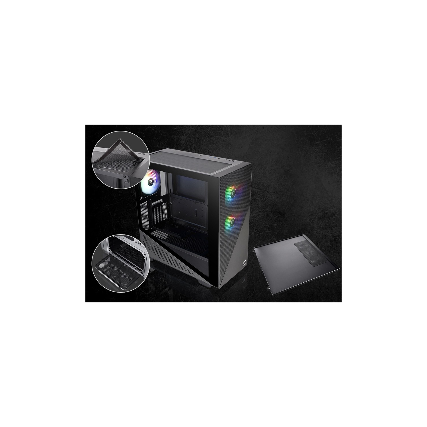 Thermaltake Divider 370 TG ARGB USB 3.0 Tempered Glass E-ATX Mid Tower 3 Fans Black Computer Case