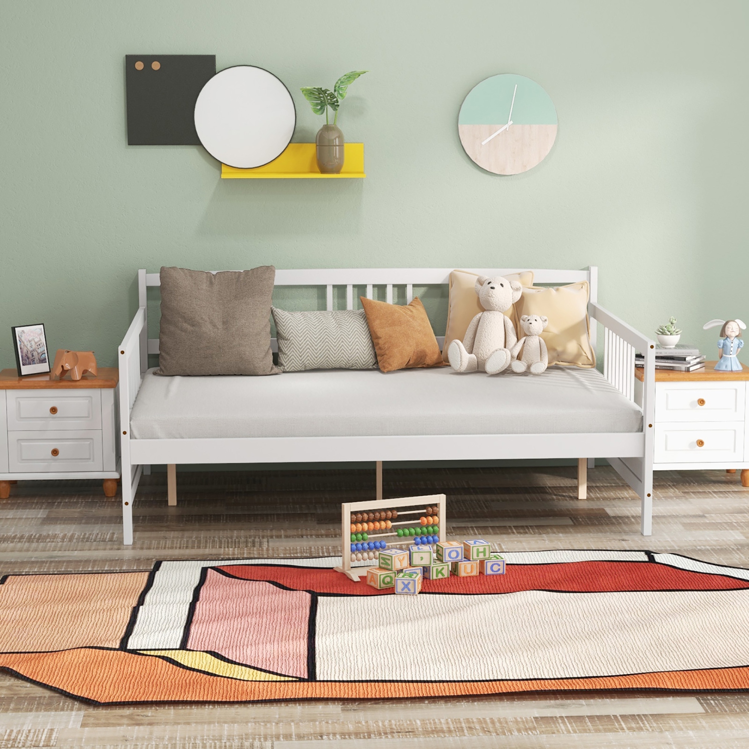 Canapé-lit en bois massif Costway, avec cadre de lit de jour pleine grandeur pour salon, chambre à coucher