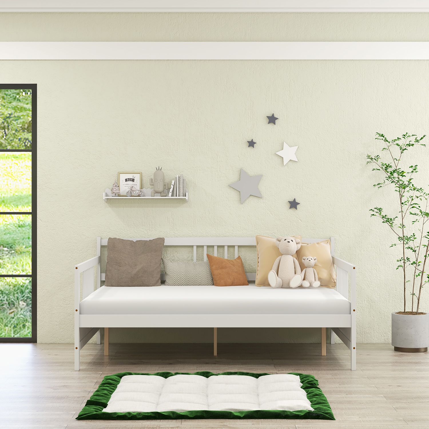 Canapé-lit en bois massif Costway, avec cadre de lit de jour pleine grandeur pour salon, chambre à coucher