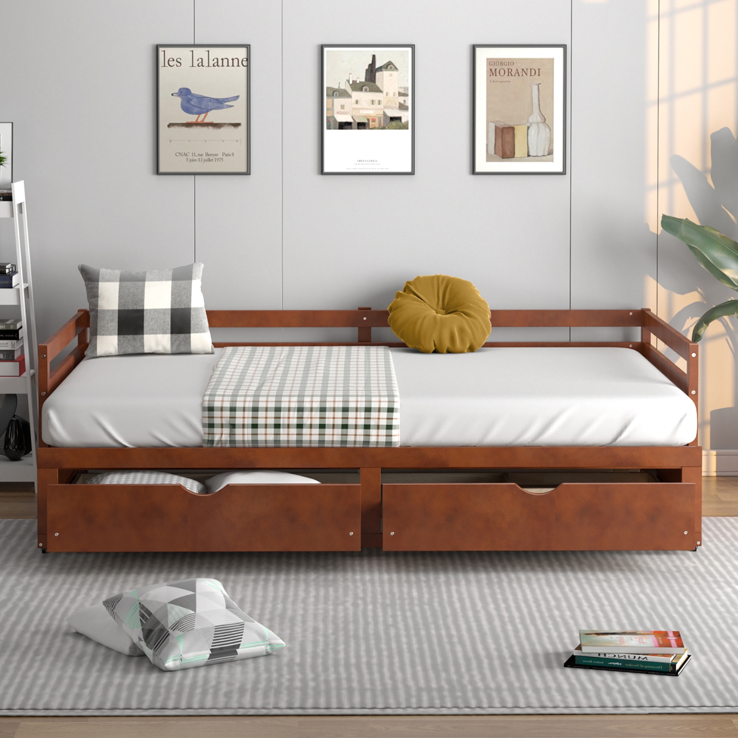 Costway Twin to King Daybed with 2 Drawers Wooden Sofa Bed for Bedroom Living Room