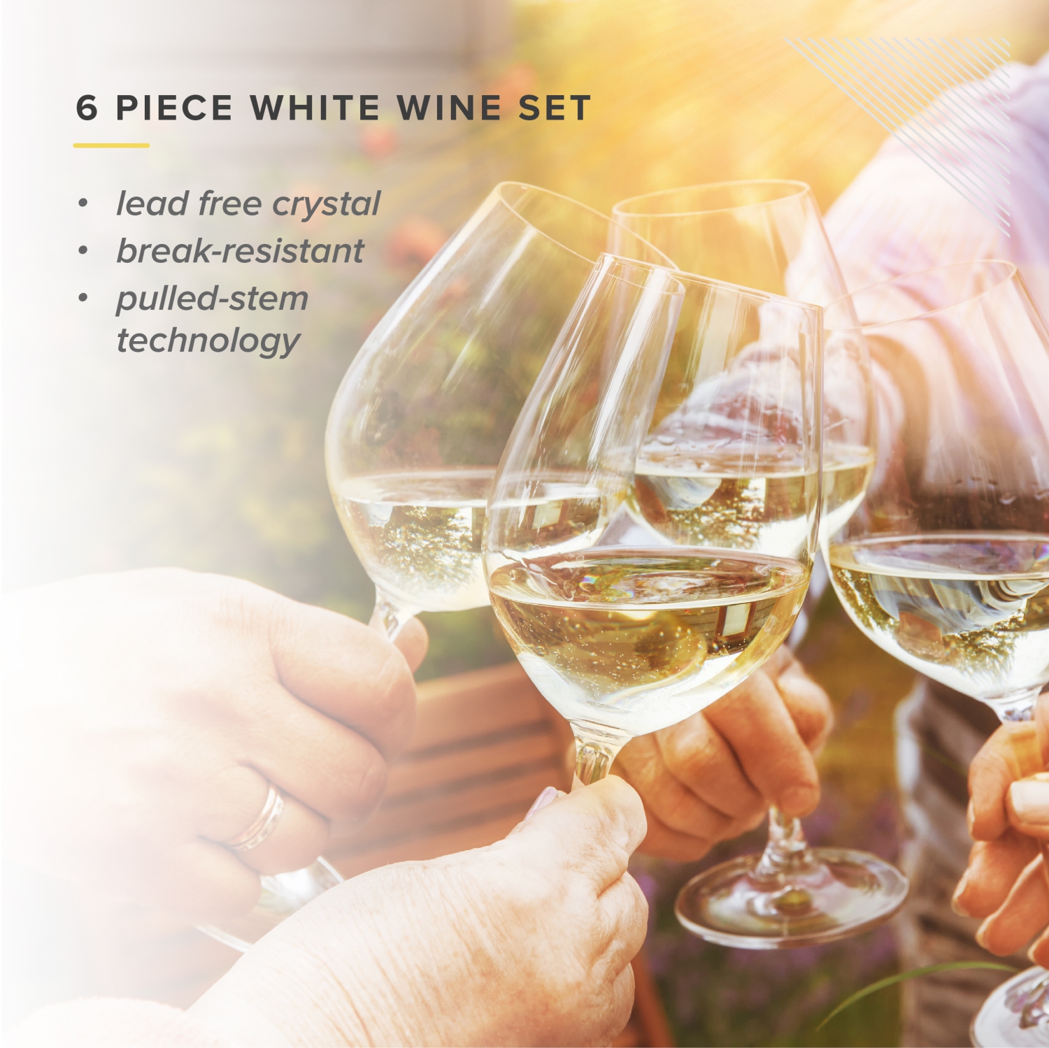 TABLE 12 14.5-Ounce White Wine Glasses, Set of 6, Lead-Free Crystal, Break Resistant