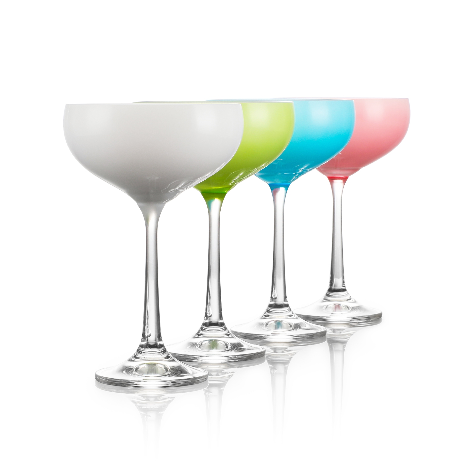 TABLE 12 5.8-Ounce Mini Coupe Cocktail Glasses, Glass Cups Set of 4, Champagne Glasses in Assorted Colors