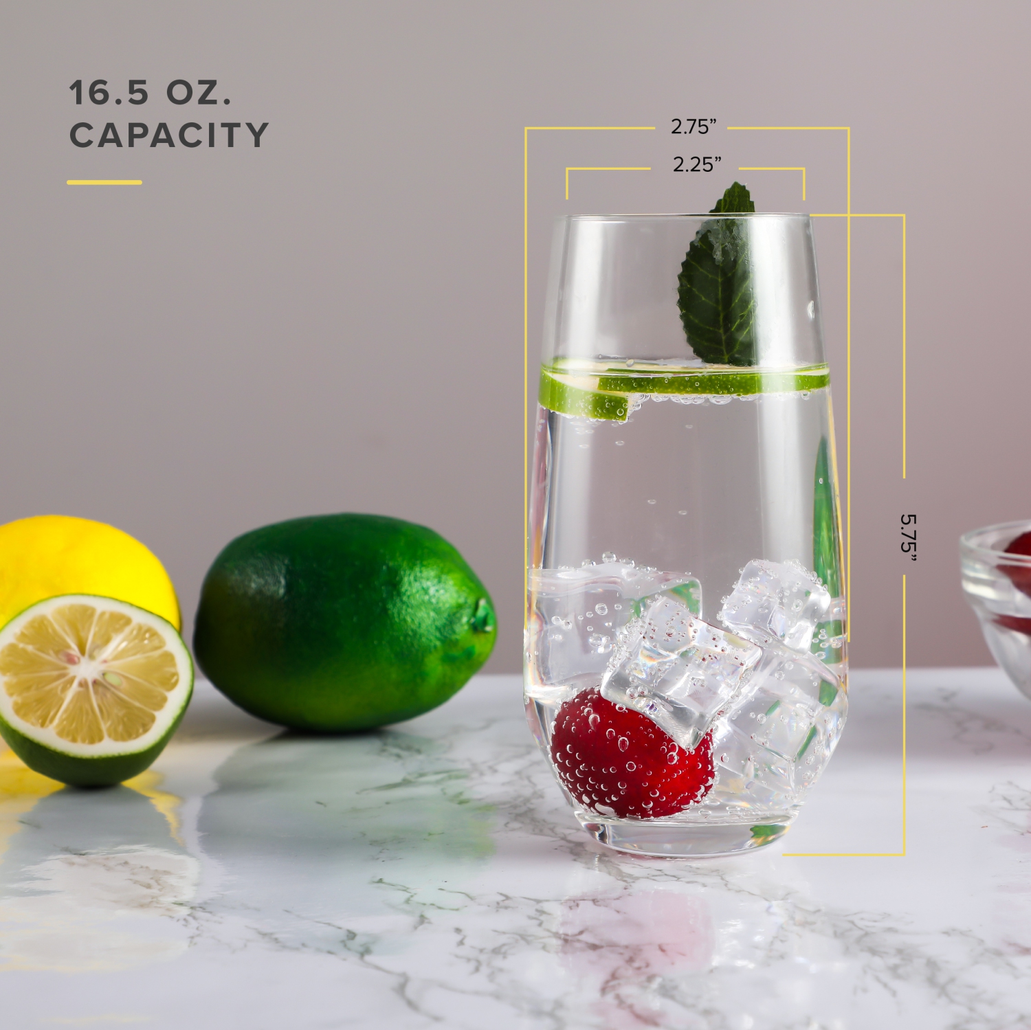 TABLE 12 16.5-Ounce Beverage Glasses, Set of 6, Lead-Free Crystal, Break Resistant