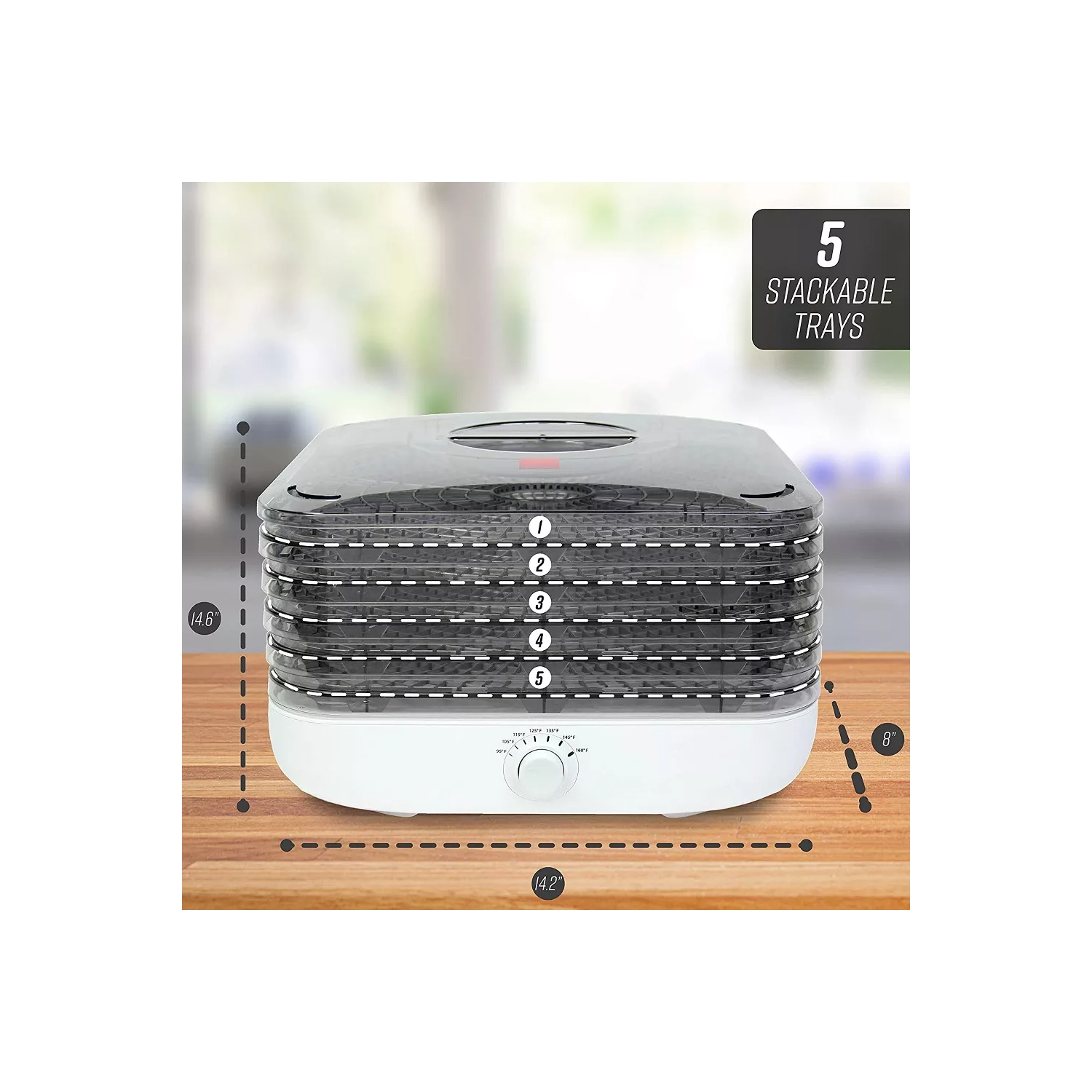 Ronco Turbo Ez-store 5-tray Dehydrator With Convection Air Flow, Food Preserver Adjustable Temperature Control, Quiet Operation