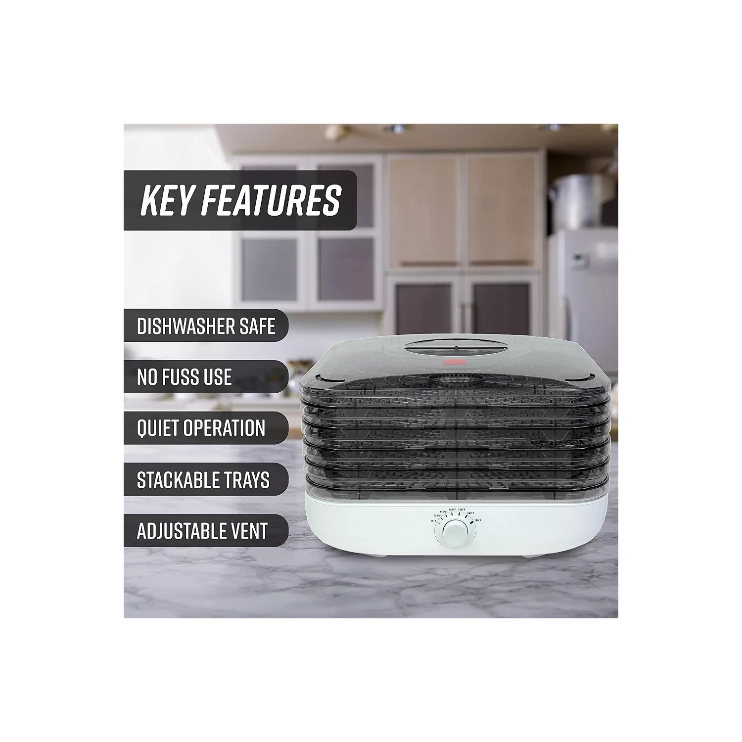 Ronco Turbo Ez-store 5-tray Dehydrator With Convection Air Flow, Food Preserver Adjustable Temperature Control, Quiet Operation