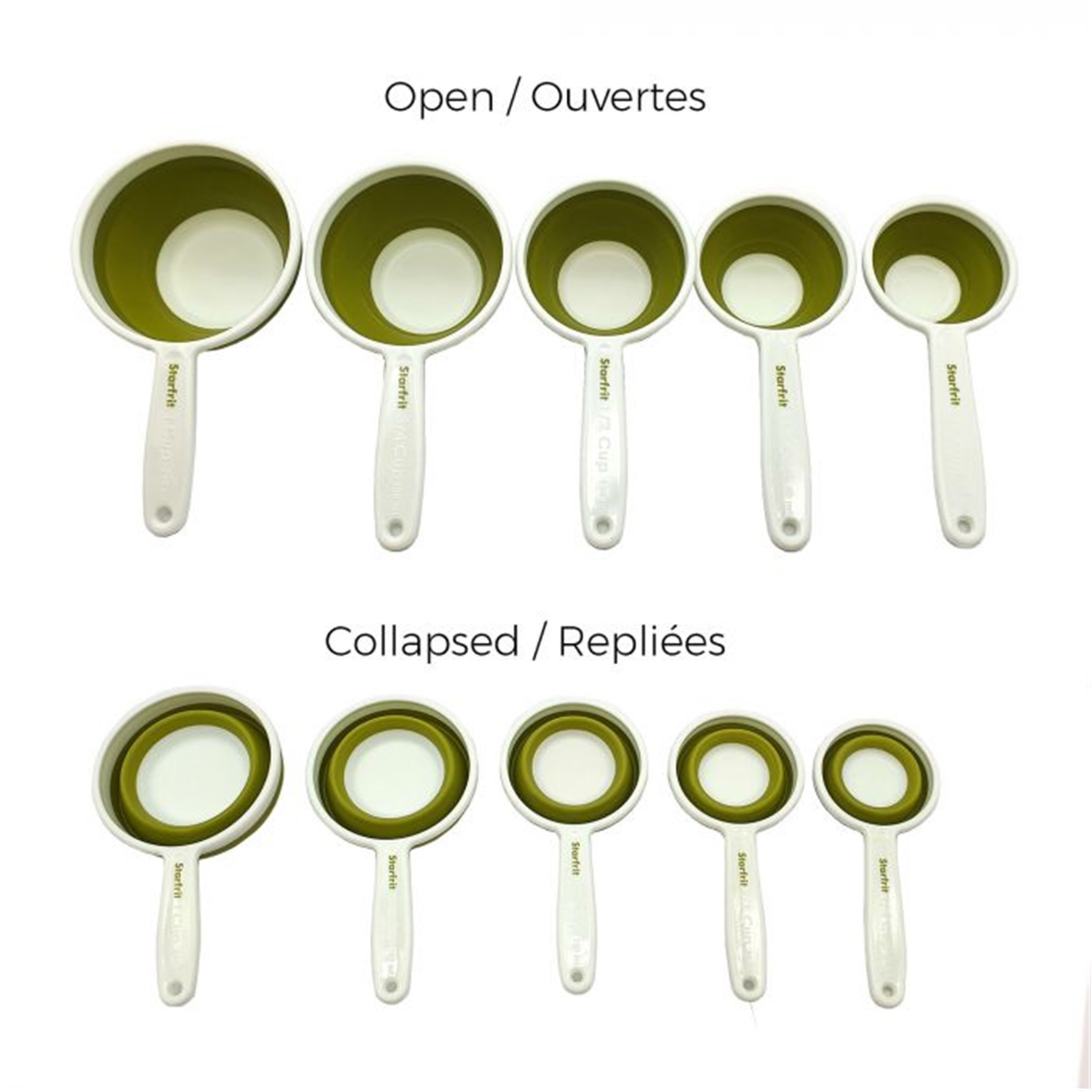 Starfrit - Set of 5 Collapsible Measuring Cups, Dishwasher Safe, Green