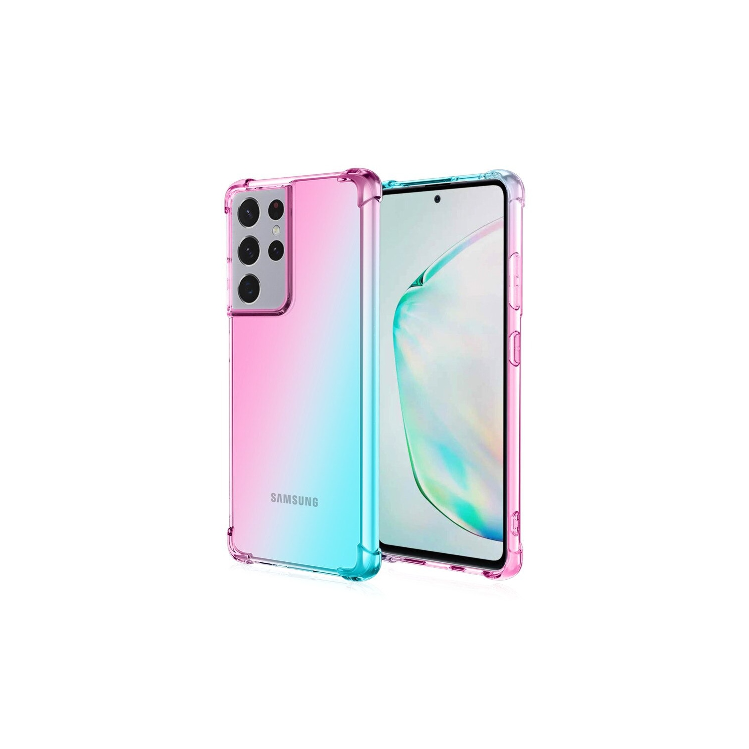 Samsung Galaxy S22 Case Pink+Green Clear Heavy Duty Soft Slim Rainbow For Phone Back Cover