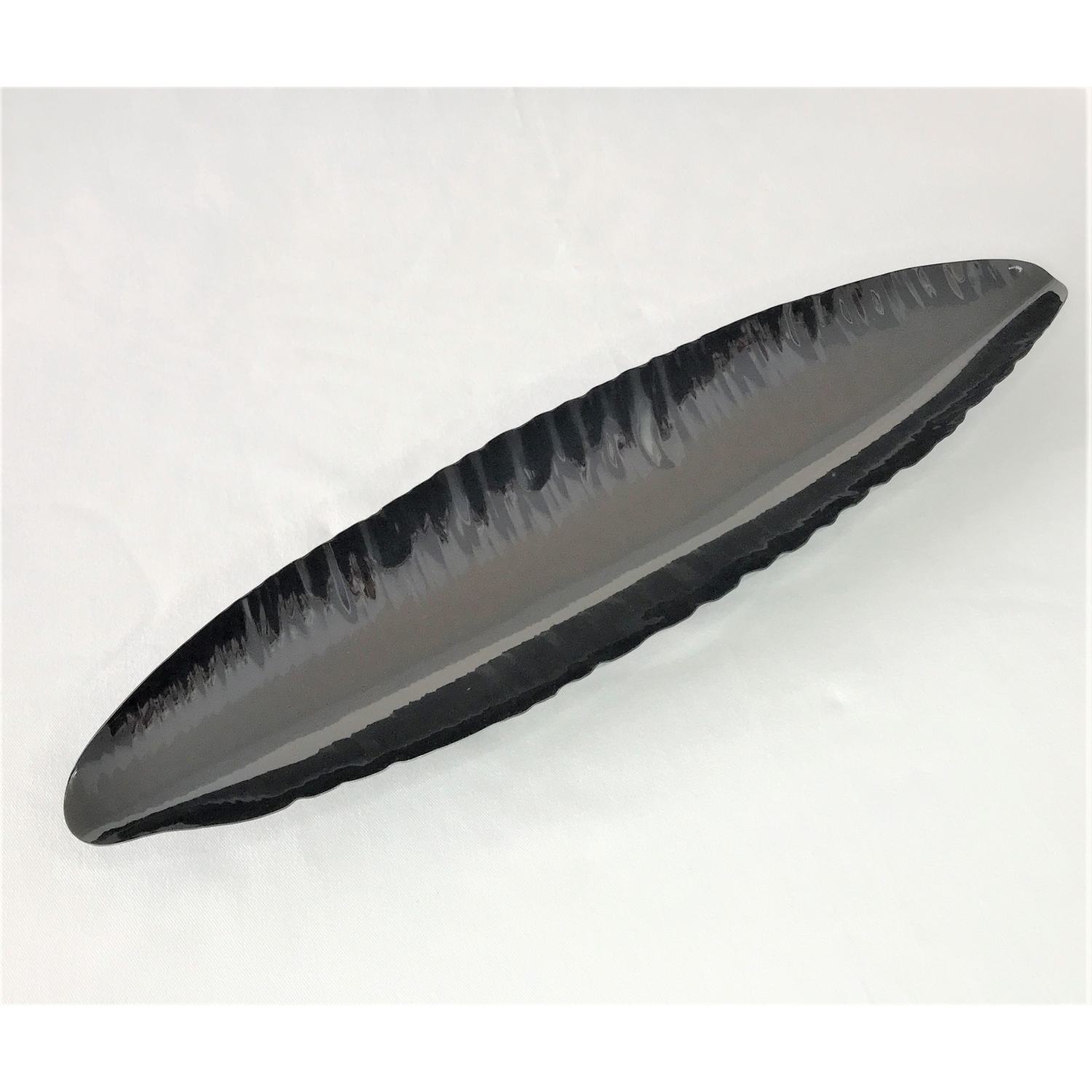 Canoe shape serving tray gun metal finish, large