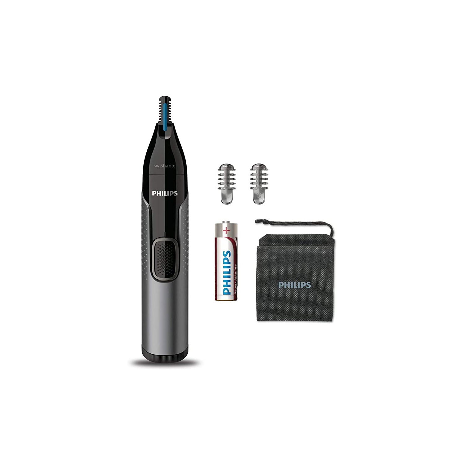 Tondeuse pour nez Nt3650/16 de Philips | tondeuse pour nez, oreilles et sourcils avec système de protection - entièrement lavable - comprend pile AA