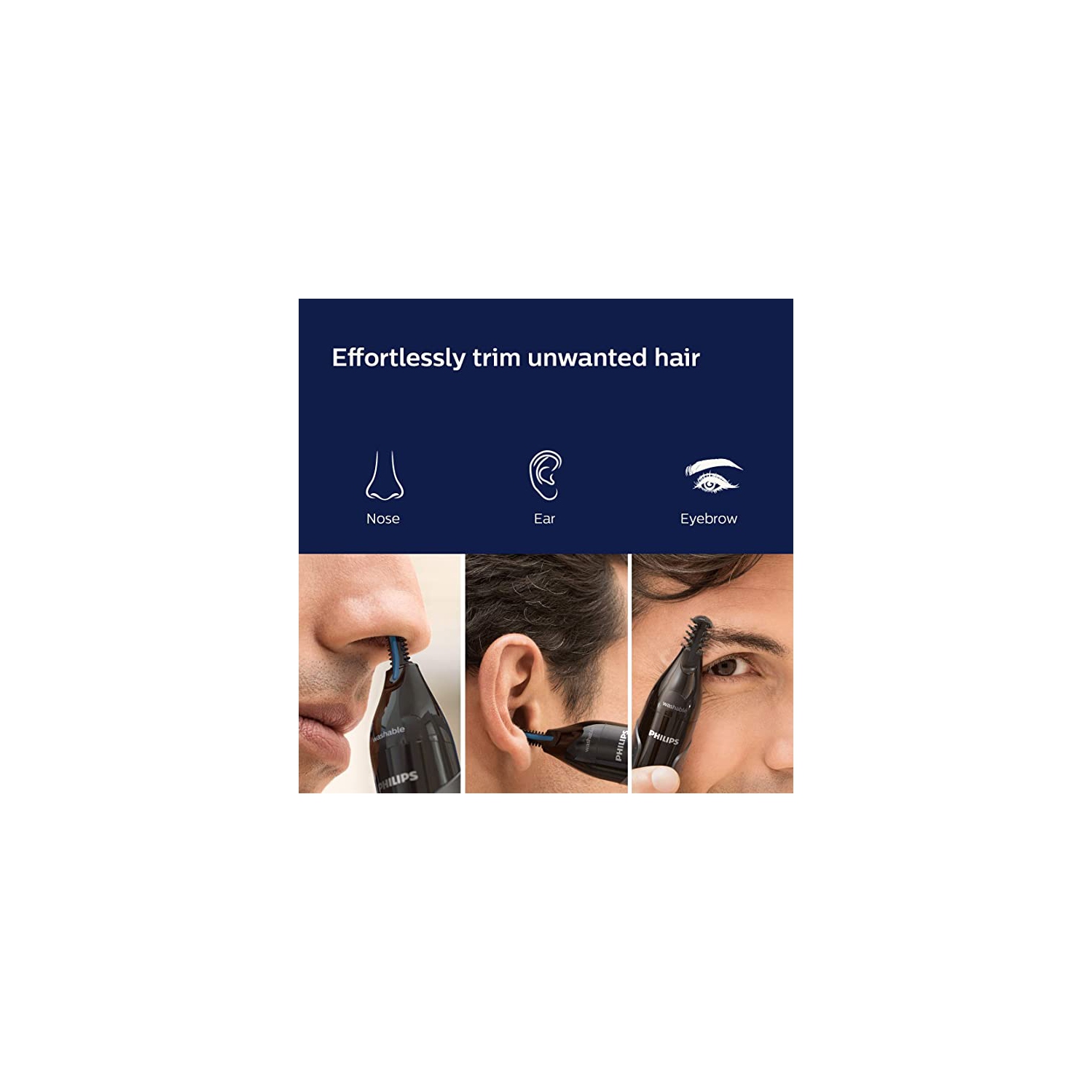 Tondeuse pour nez Nt3650/16 de Philips | tondeuse pour nez, oreilles et sourcils avec système de protection - entièrement lavable - comprend pile AA