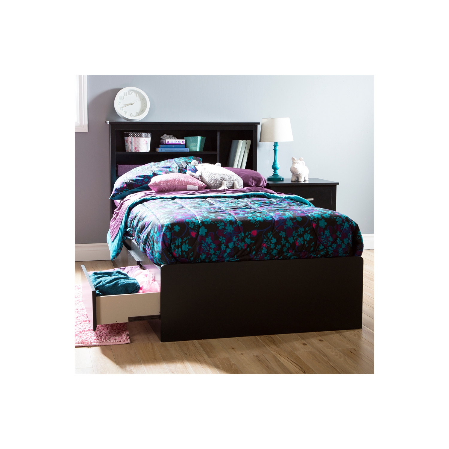 South Shore – lit matelot 1 place Fusion avec 3 tiroirs, noir pur