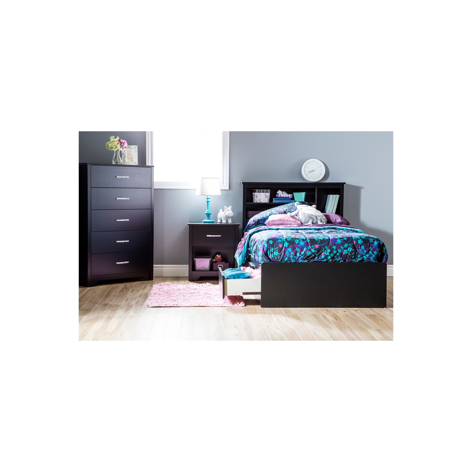 South Shore – lit matelot 1 place Fusion avec 3 tiroirs, noir pur