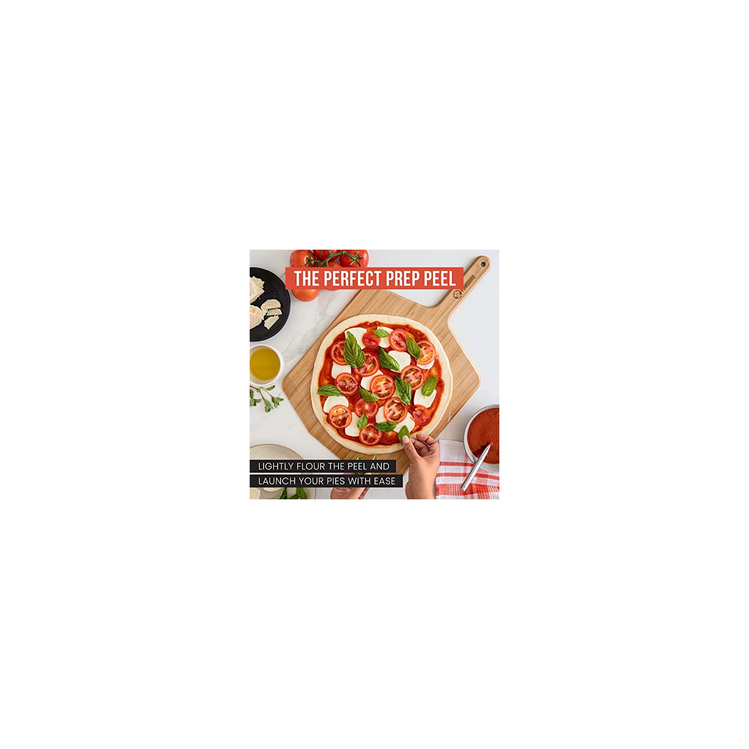 Pelle à pizza en bambou chef Pomodoro de 14 po, spatule à pizza légère en bois et plateau de service pour la préparation de pizzas et de pains