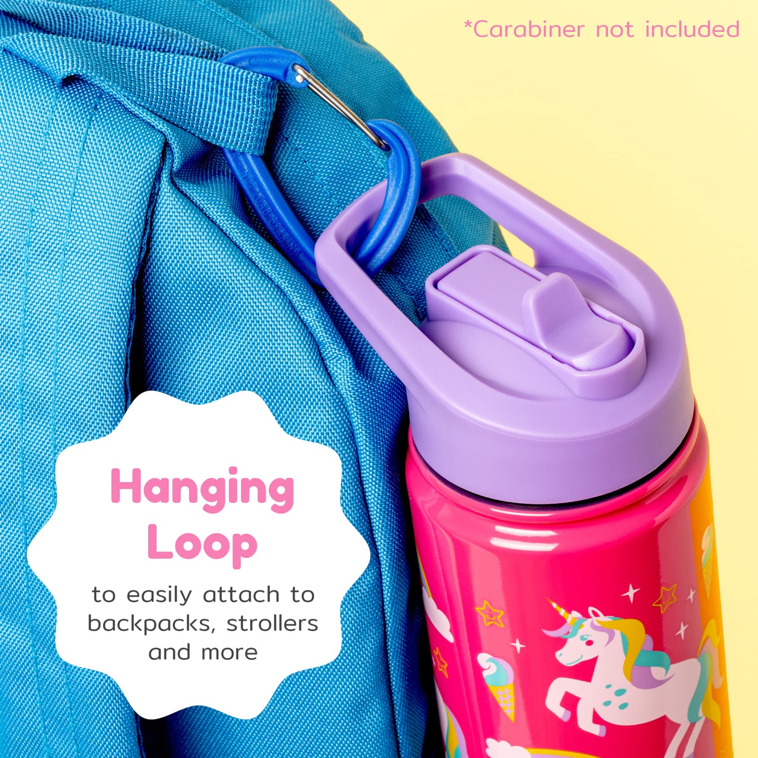 BOZ Kids Insulated Water Bottle with Straw Lid, Stainless Steel Vacuum Double Wall Water Cup with Scratch-Resistant Cute Print and Carry Handle,