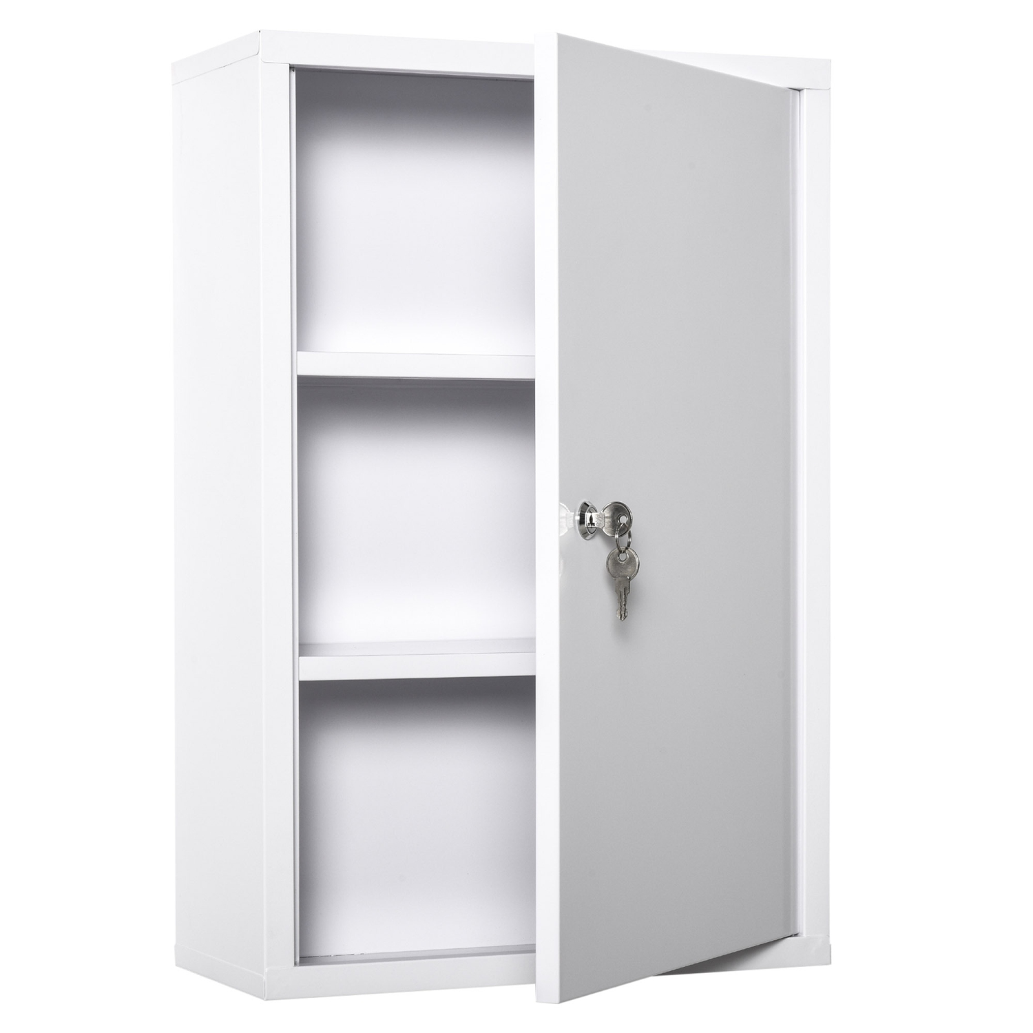kleankin Wall Mount Medicine Cabinet, 3-Tier Steel Locking First Aid Cabinet with 2 Keys, Large Capacity Medicine Organizer for Bathroom Kitchen,